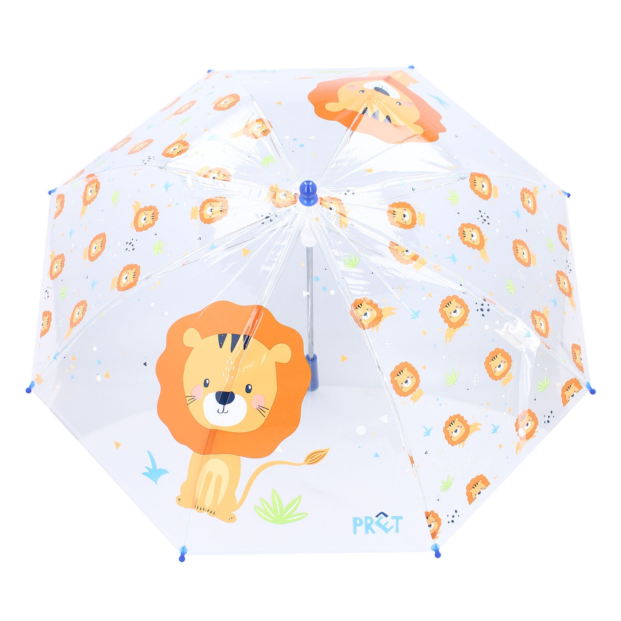 Vadobag Regenschirm-Wanderstock Prêt Kinder-Regenschirm ⌀ 71 cm Lion-Design, transparent & handlich
