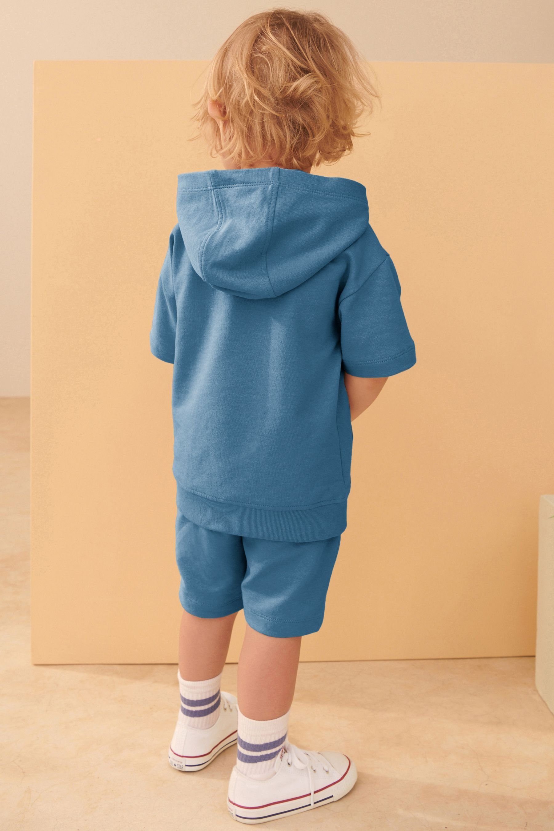 Next Sweatanzug Kurzärmeliges Kapuzensweatshirt im Shorts Blue (2-tlg) Set und