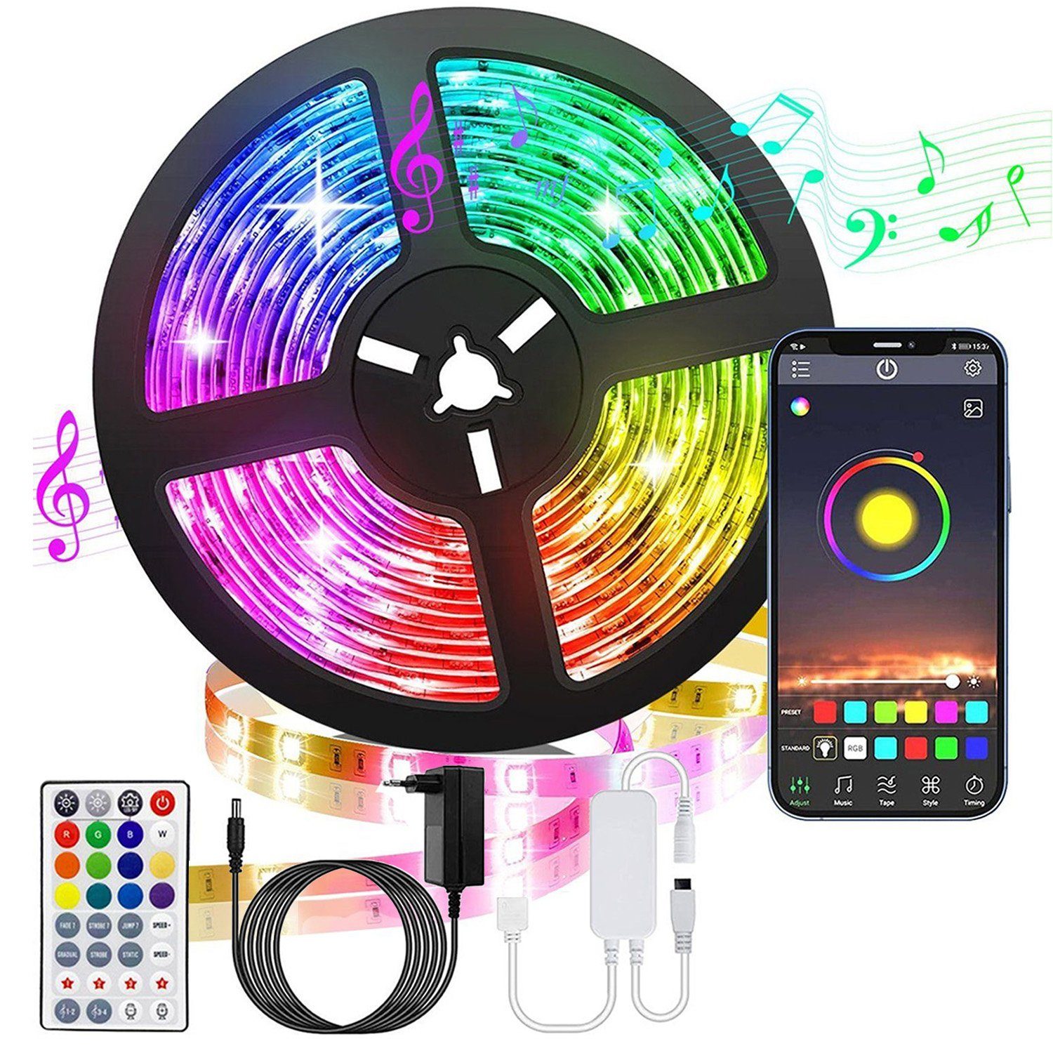 5M mit Fernbedienung LED zggzerg Bluetooth Stripe Musik RGB Streifen Dimmbar Sync LED