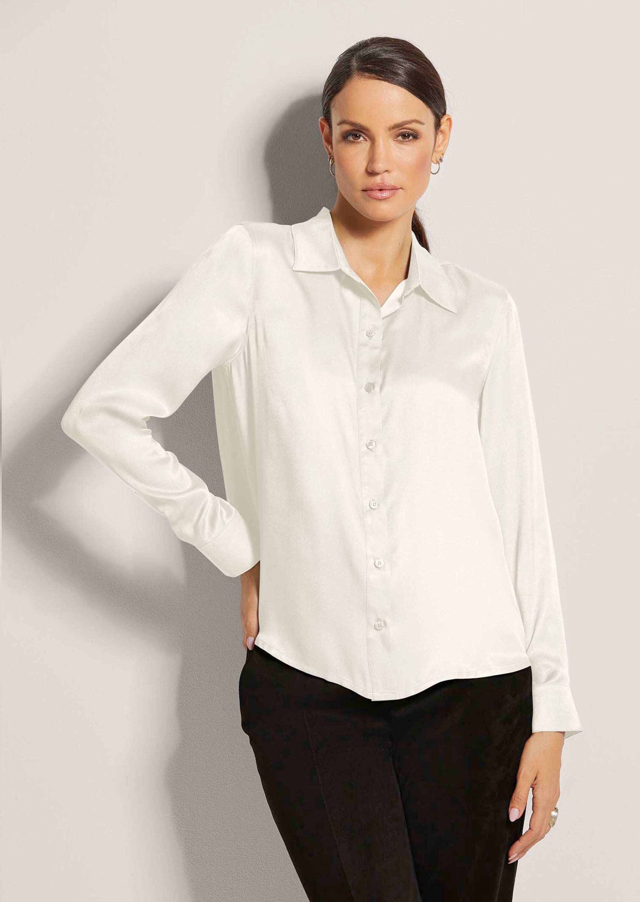 MADELEINE Hemdbluse Elegante Viskosebluse mit Hemdkragen Blusenshirt mit durchgehender Knopfleiste und Langarm