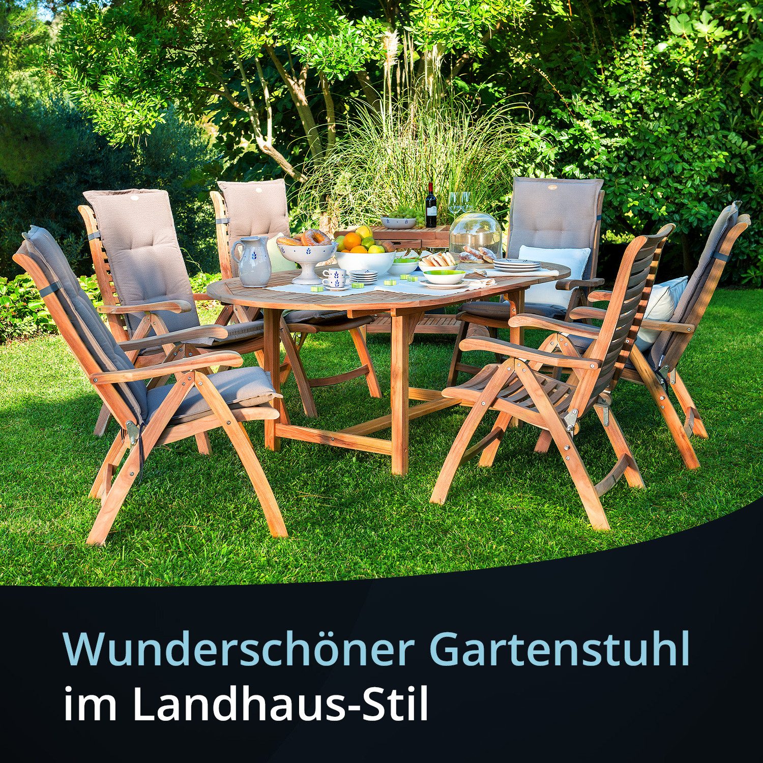 KHG Gartenstuhl Gartenstuhl klappbar, 6-fach verstellbar, bis 120 kg belastbar (Outdoor-Klappstuhl mit Armlehnen), aus Teakholz, zum Schutz geölt, FSC-Zertifiziert