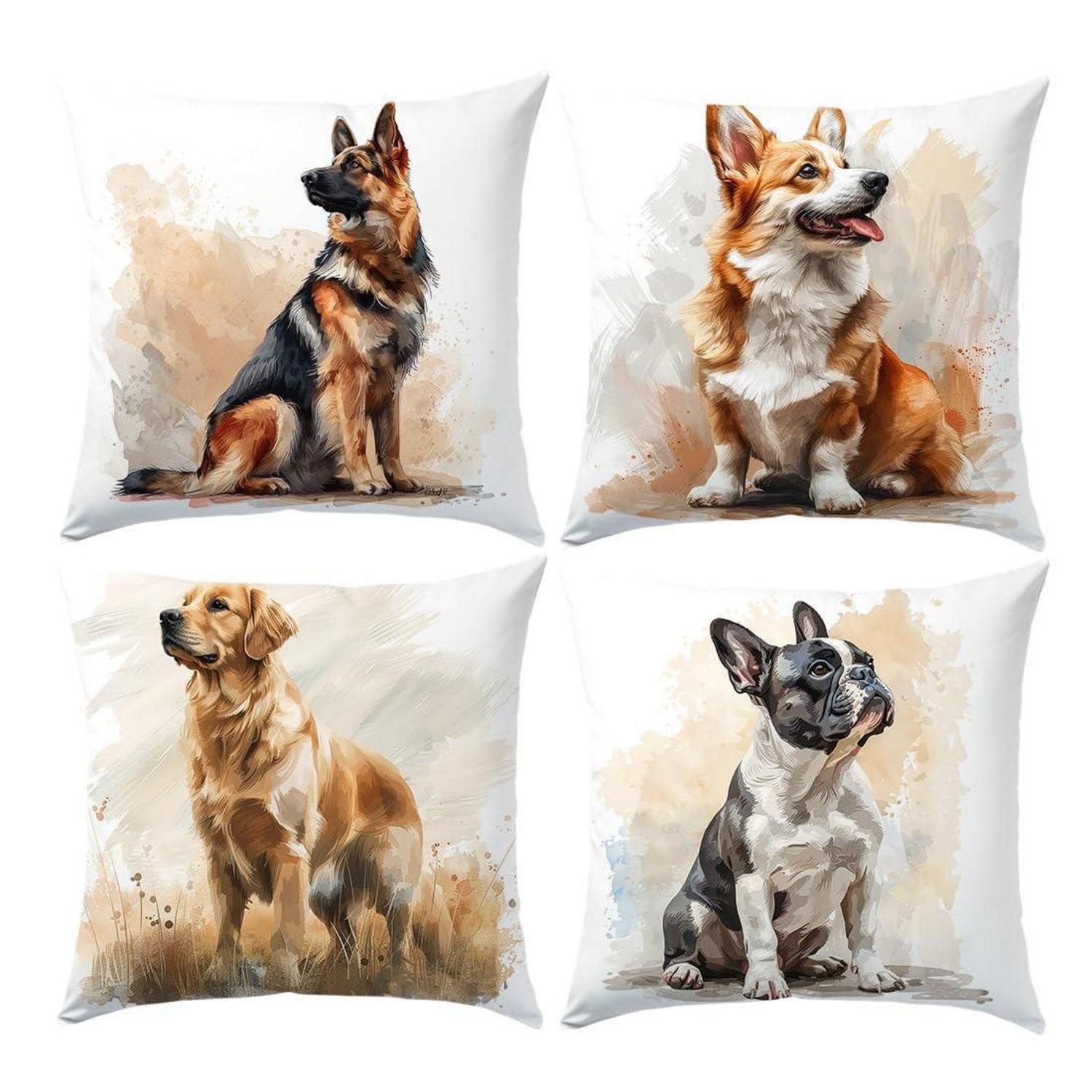 LuxusKollektion Kissenbezüge Kissenbezüge Aquarell Hund 4er Set 45x45cm
