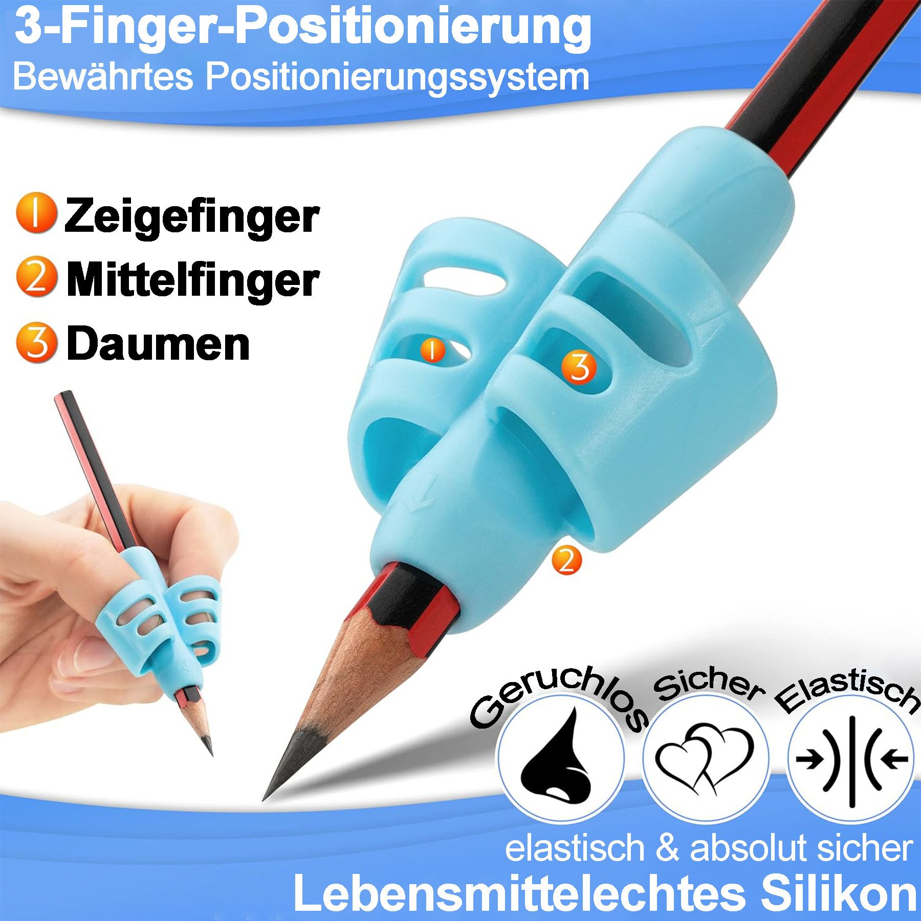 Mutig Bleistift Bleistiftgriffe für Kinder, 6 Stück ergonomische Schreibhilfe, (Schreibhaltungskorrektur, 6-tlg., rutschfester Stifthalter für Kleinkinder), Bleistiftgreifer für Vorschüler im Klassenzimmer