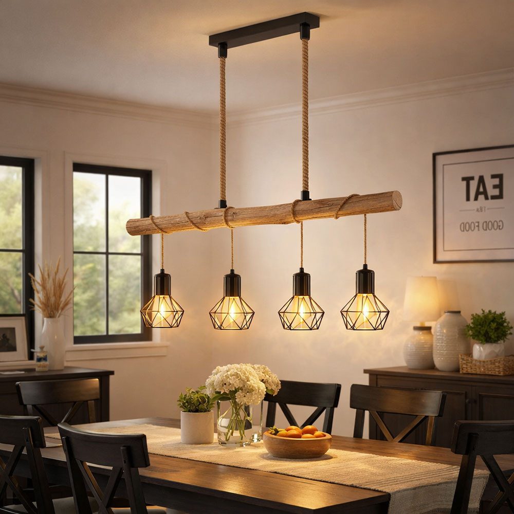 GLOBO LIGHTING LED-Hängeleuchte, Leuchtmittel inklusive, Warmweiß, Hängeleuchte LED Esszimmerlampe Deckenleuchte Pendellampe, Holz Balken