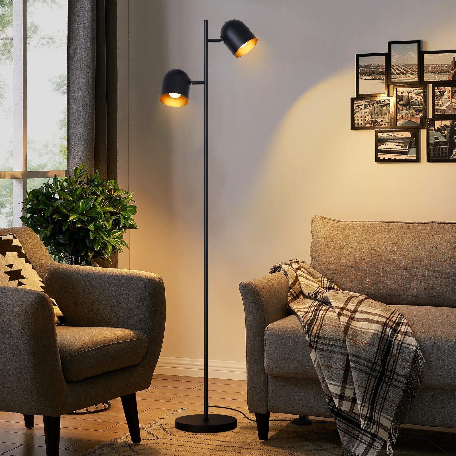 Stehlampe Wohnzimmer 2 Flammig Schwarz Gold E14 Retro Standlampe Schlafzimmer