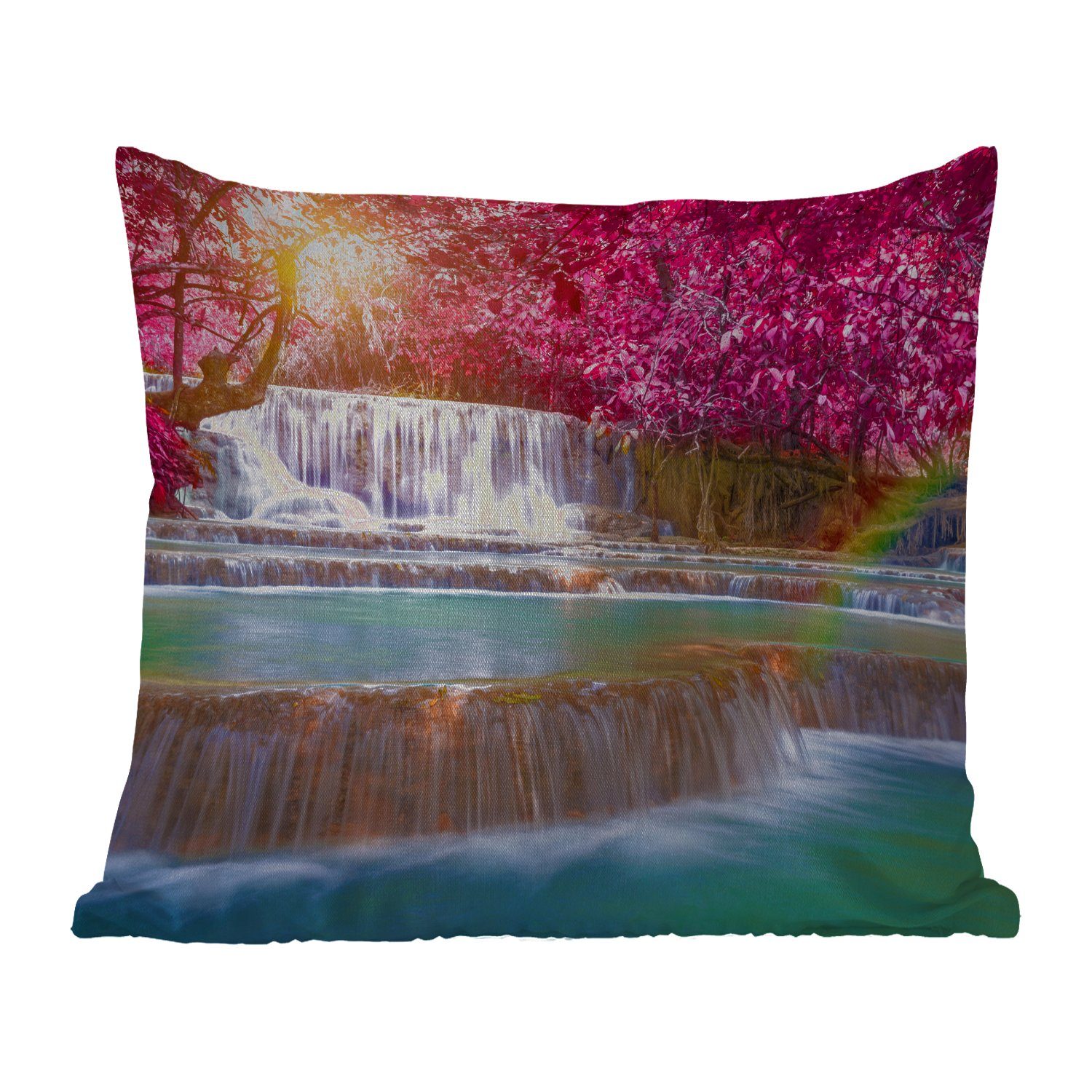 - Outdoor Wasserfall - Dekokissen, Natur, - Rosa Regenbogen Kissenbezüge, Kissenhülle, Dekokissenbezug, - MuchoWow Dekokissen Bäume