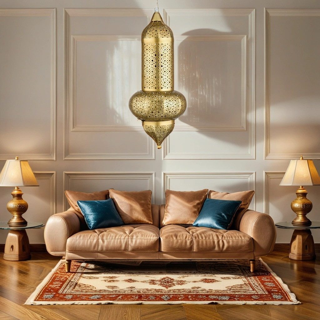 Marrakesch Orient & Mediterran Interior Pendelleuchte Orientalische Pendelleuchte Jamini Lampe aus Metall in Gold 51 cm, Leuchtmittel nicht im Lieferumfang enthalten, Handarbeit