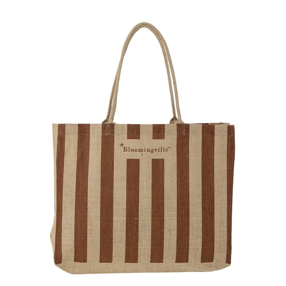 Bloomingville Schultertasche Bergamo Tote Bag, Einkaufstasche aus Jute, mit naturfarbenen und braunen Streifen