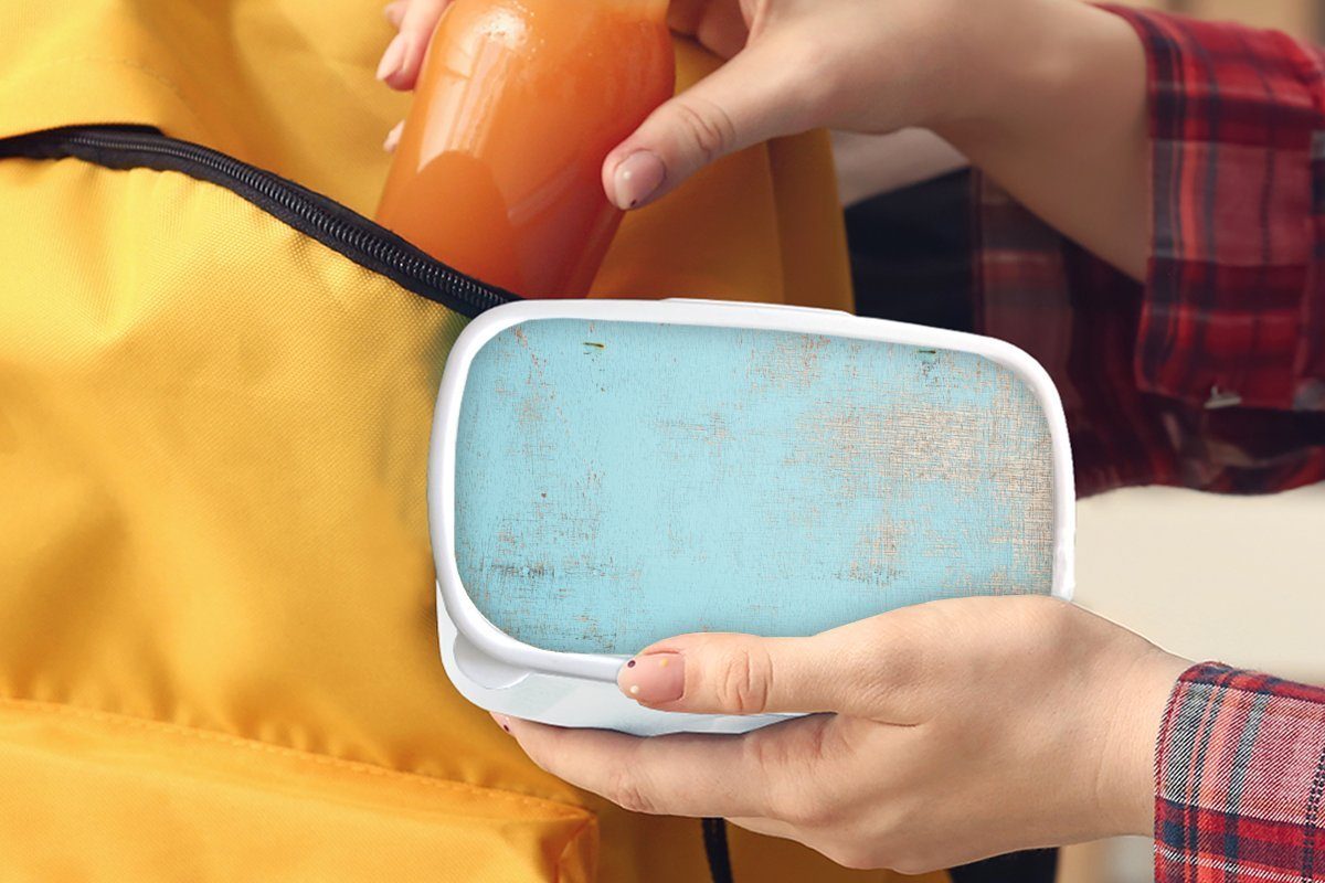 für und Jungs und (2-tlg), Erwachsene, Mädchen Holz Brotbox Brotdose, mit einer für Blau Kunststoff, Kinder gestrichenes weiß besonderen MuchoWow Lunchbox Struktur,