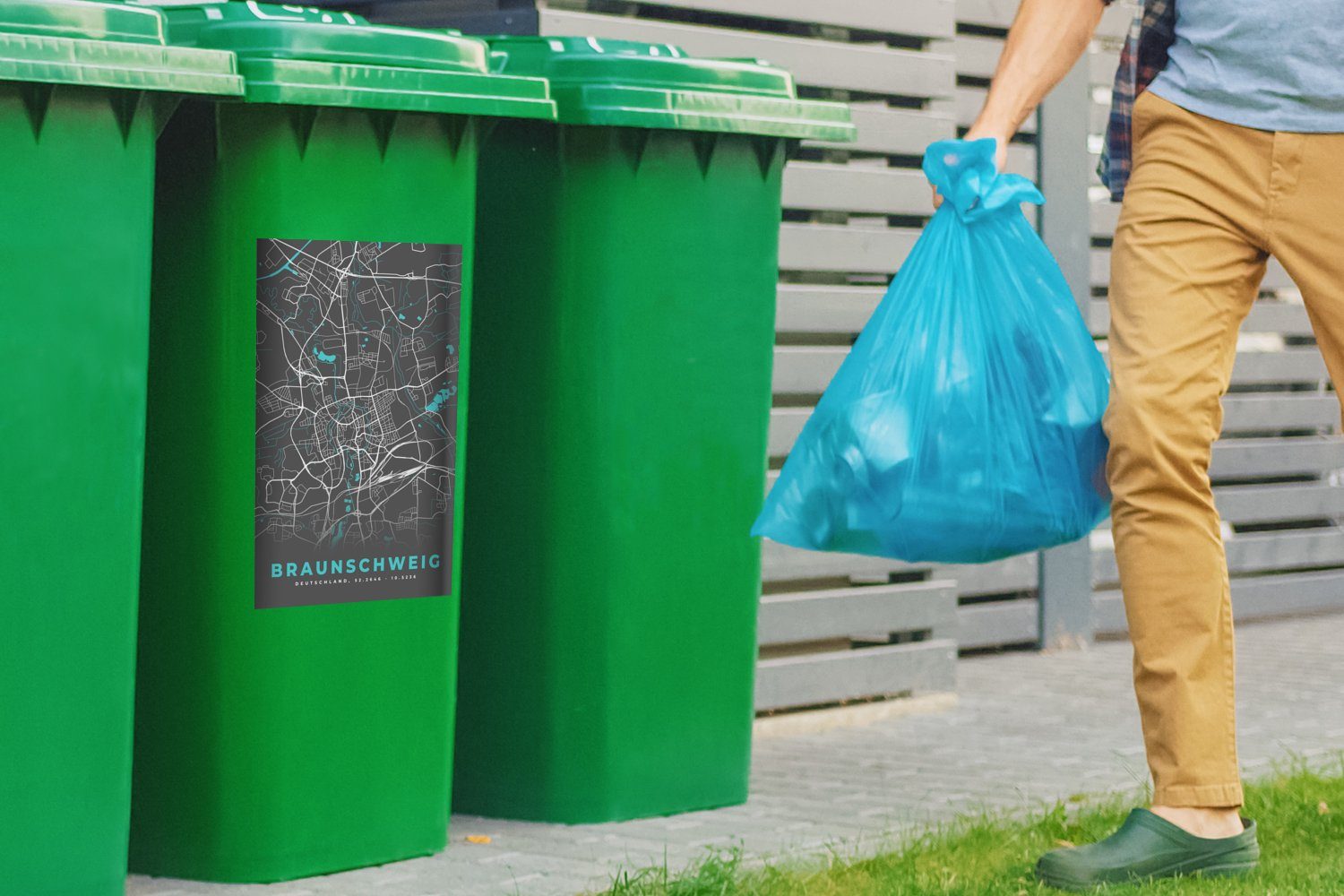 - Wandsticker Sticker, - Mülltonne, Stadtplan Braunschweig (1 Container, Deutschland Abfalbehälter Mülleimer-aufkleber, - MuchoWow - Karte St), Blau