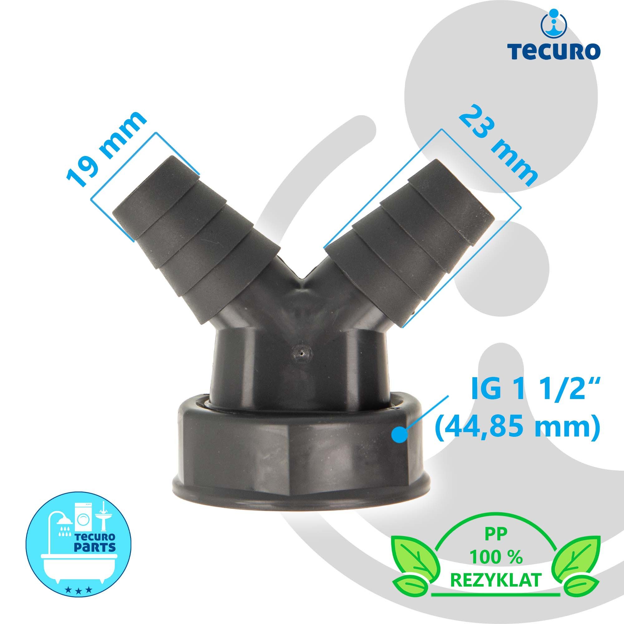 tecuro Siphon Doppel Geräteanschlusstülle 1 1/2 Zoll ÜWM x Tüllen 19-23 mm, Spüle – Bild 3 von 5