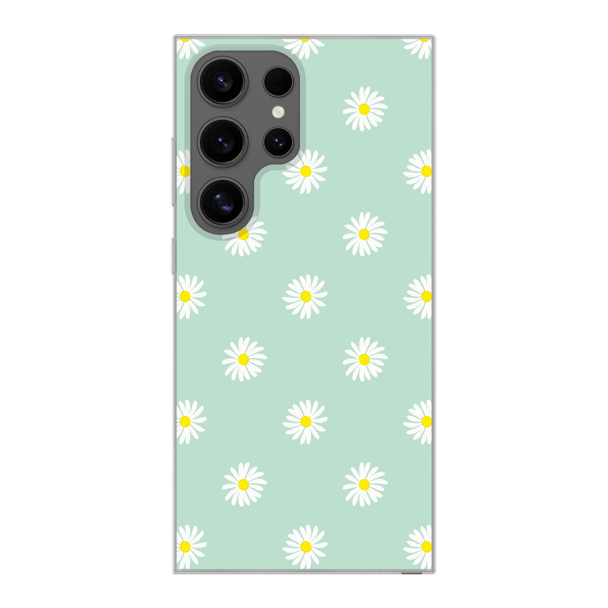 MuchoWow Handyhülle für Samsung Galaxy S24 Ultra Gänseblümchen - Pastell - Weiß - Grün - F, Phone Case, Silikon, Schutzhülle Dünn