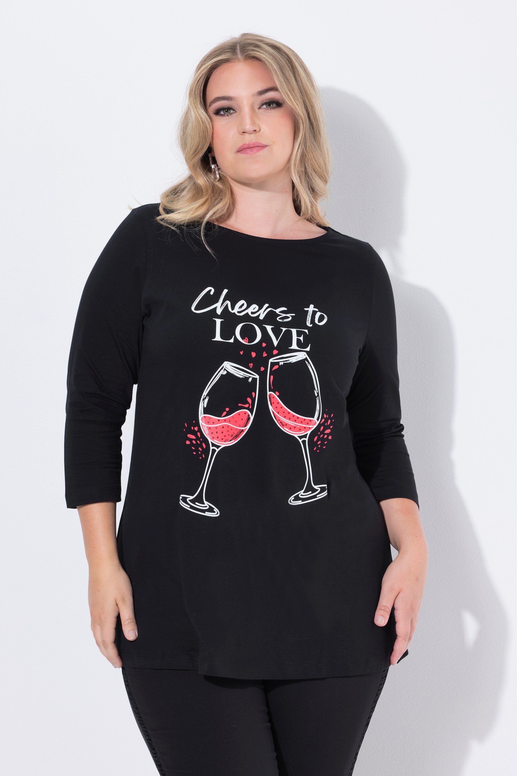 T-Shirt T-Shirt A-Linie Weinglas-Motiv mit Schriftzug