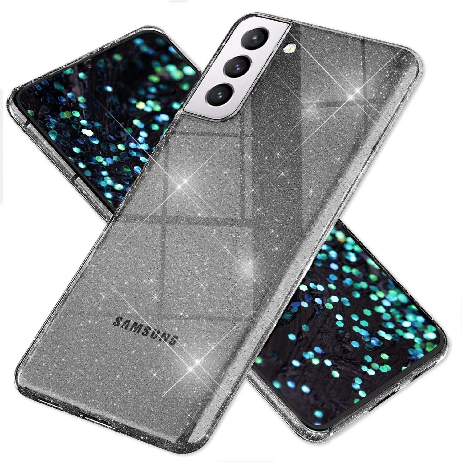 Nalia Smartphone-Hülle Samsung Galaxy S22, Klare Glitzer Hülle / Silikon Transparent / Glitter Cover / Bling Case