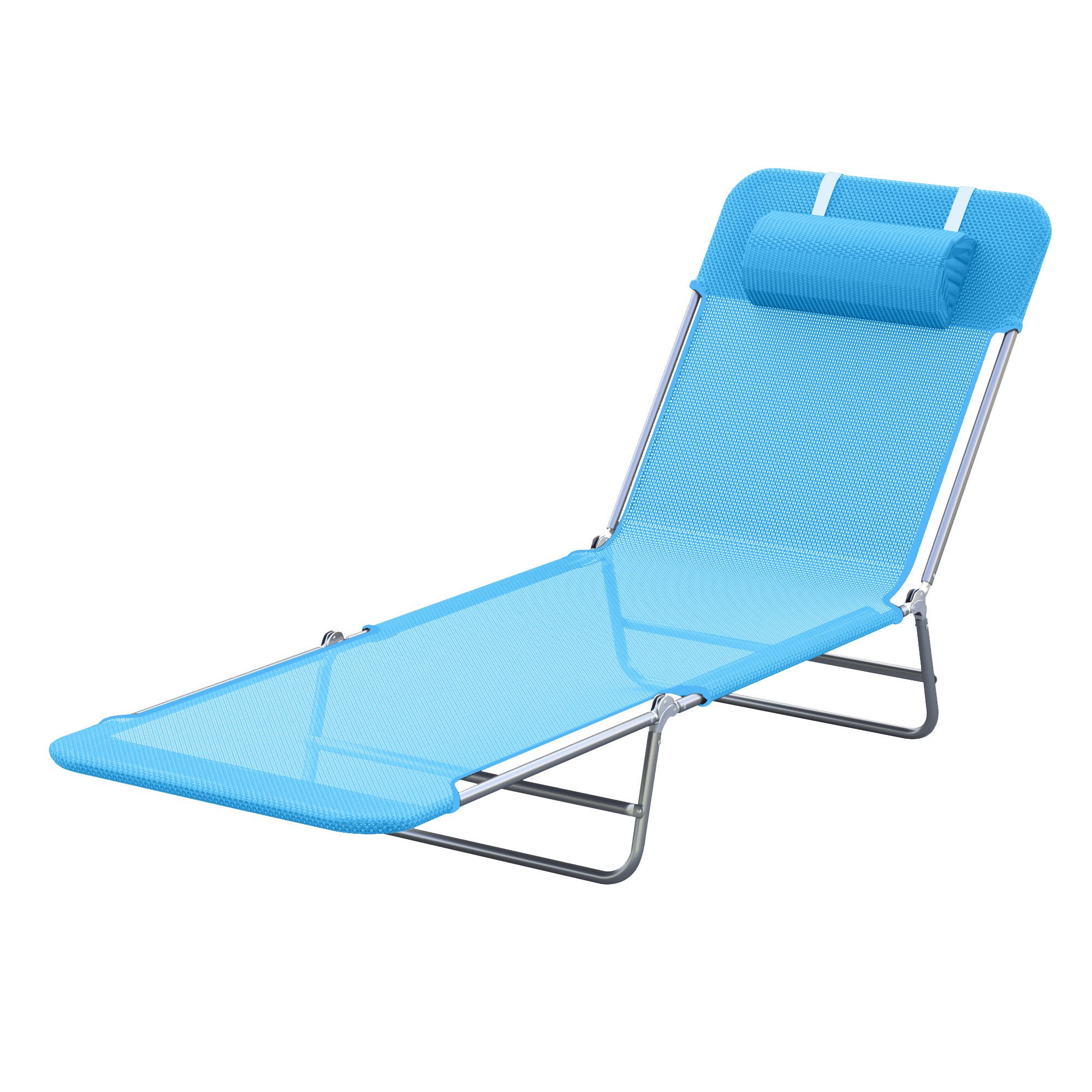 Outsunny Gartenliege mit Kopfkissen, 5-Fach verstellbare Rückenlehne, Liegestuhl, 1 St., Sonnenliege, bis 120 kg belastbar, für Garten Urlaub Strand Blau