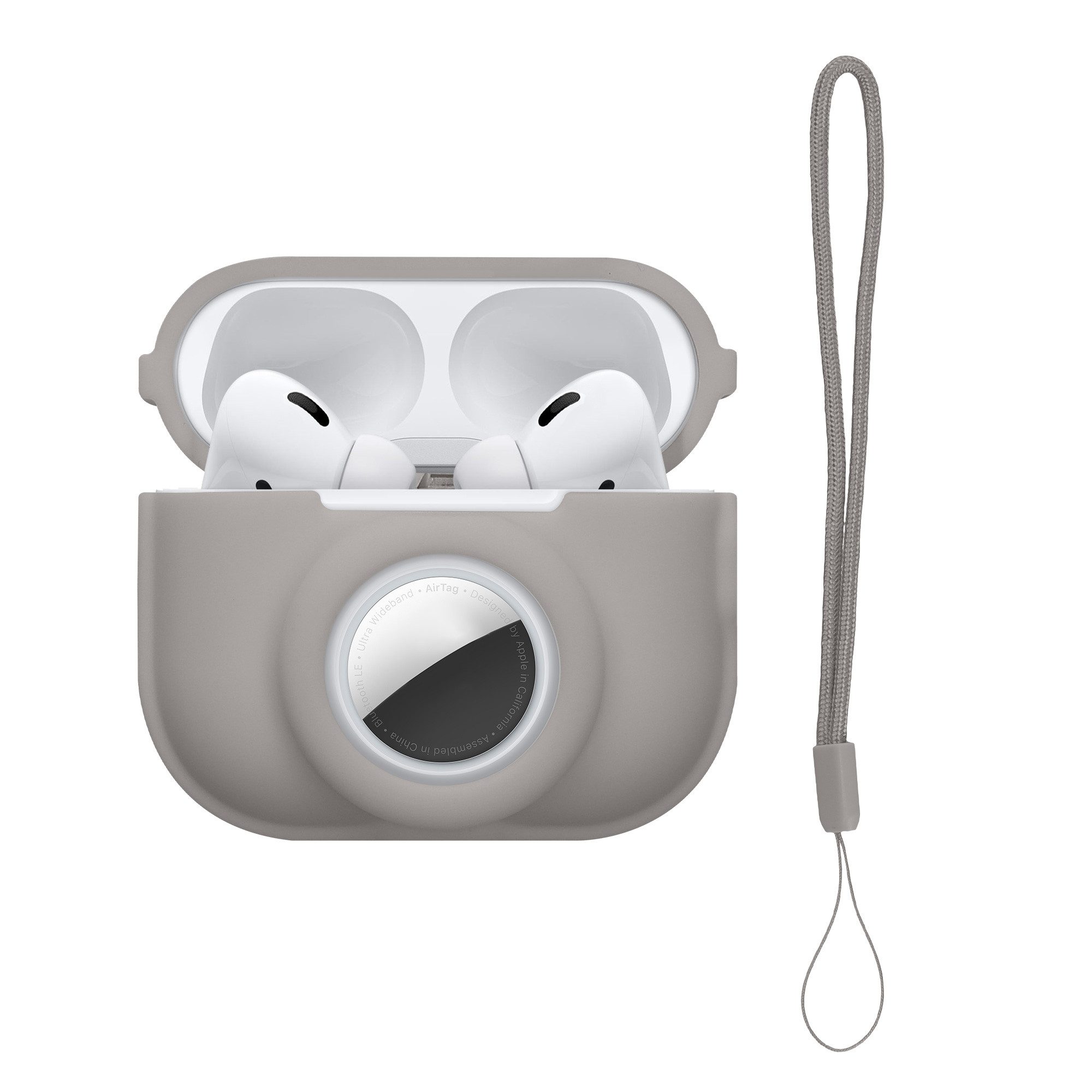 kwmobile Etui 2-in1 Hülle für Apple Airpods Pro 2 und AirTag, Weiches Silikon Cover - Schutzhülle mit Karabiner - Kopfhörer Case