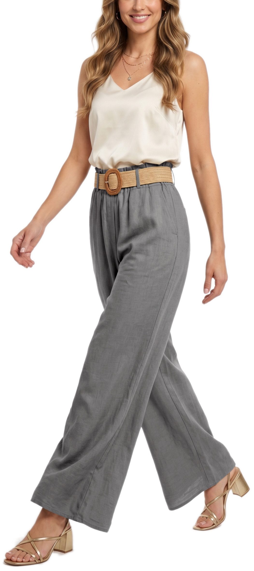 dy_mode Palazzohose Damen High Waist Palazzohose Weitbein Hose Schlupfhose Sommer Strand in Unifarbe, High Waist, mit elastischem Bund