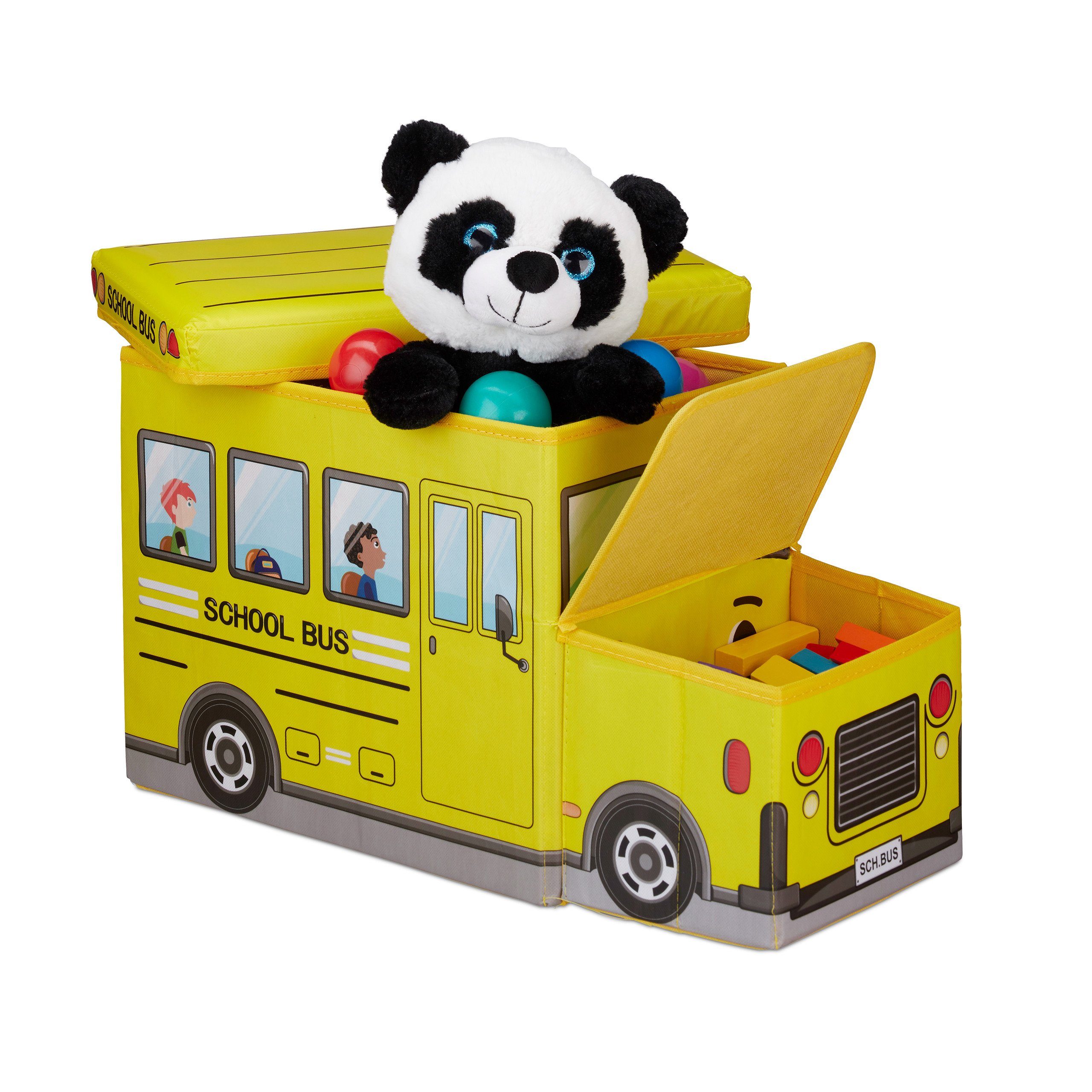 relaxdays Sitzkiepe Sitzbox für Kinder (4 St), School Bus
