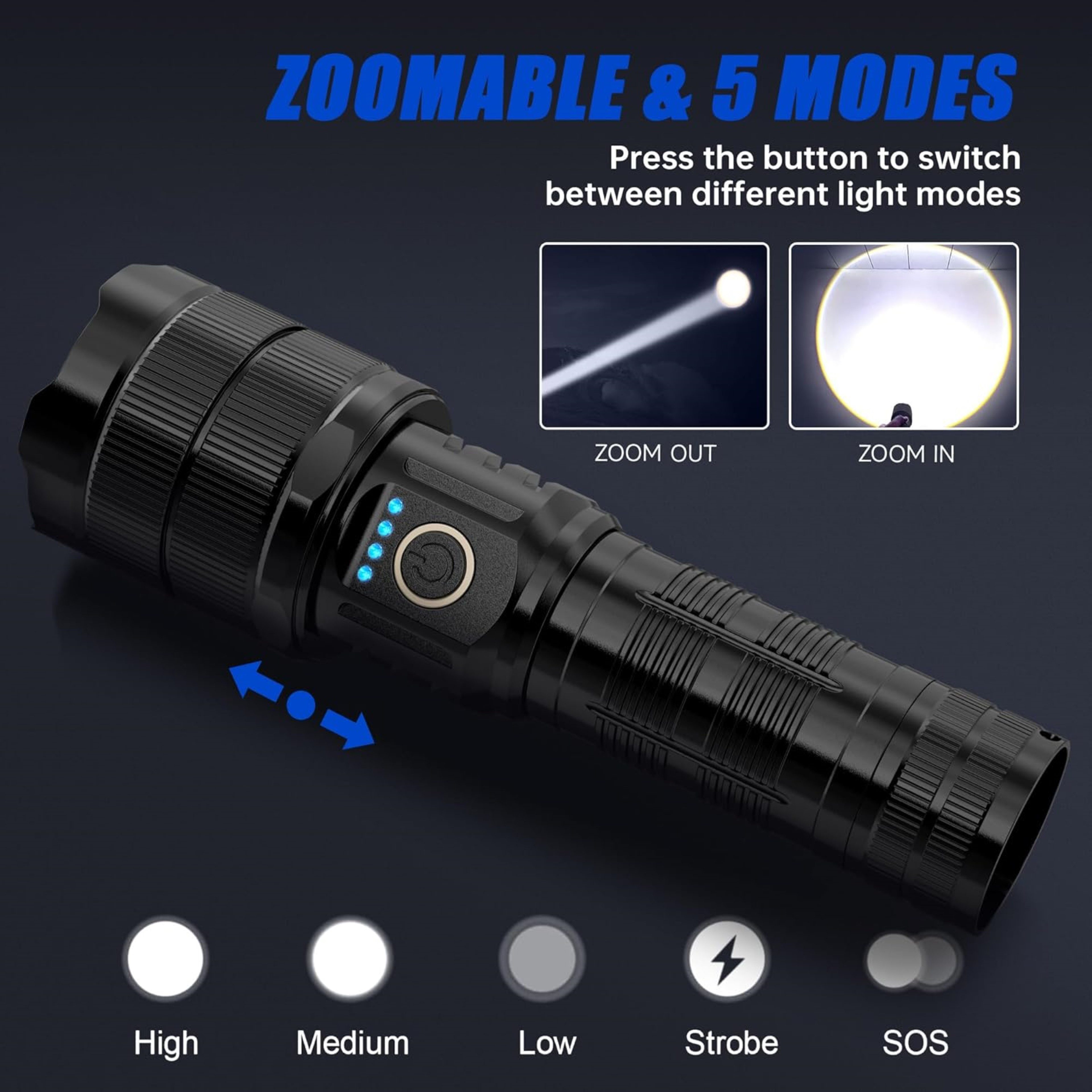 LA CUTE LED Taschenlampe LED Taschenlampe 900000 Lumen – Extrem Hell, USB-C Powerbank, Outdoor (Komplett-Set für Outdoor, Camping, Notfälle, Powerbank, LED Taschenlampe Set mit Akku, USB-C Kabel, Schlaufe), Extrem hell 900000 Lumen, mit USB-C und Powerbank