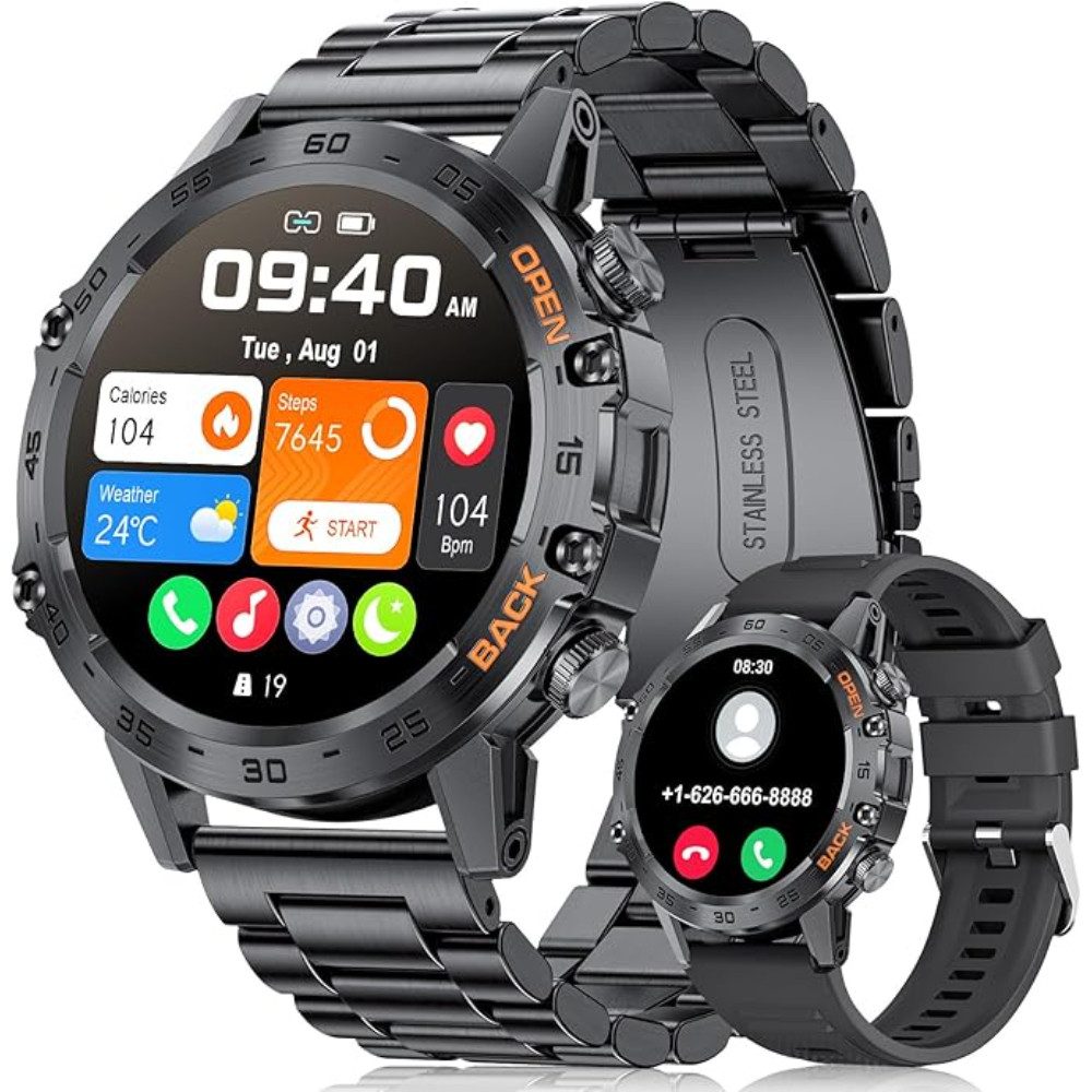 Lige Herren's Telefonfunktion Militär IP67 Wasserfest Robust fitnesstracker Smartwatch (1,39 Zoll, Android iOS), 1-tlg., mit 24H Herzfrequenz, Schlafdauer, 100+ Sportmodi Fitnessuhr 400 mAh