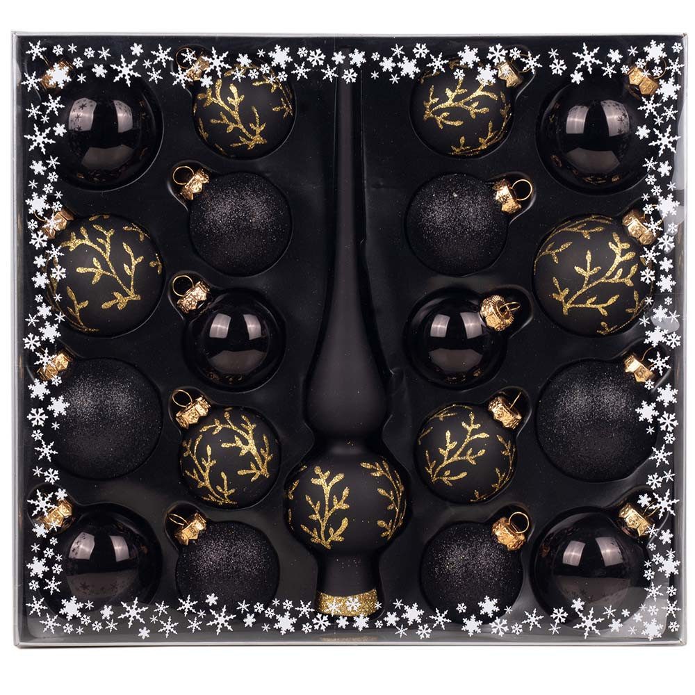MAGIC by Inge Weihnachtsbaumkugel Kugelsortiment mit Spitze 19 Stk Ebony Black