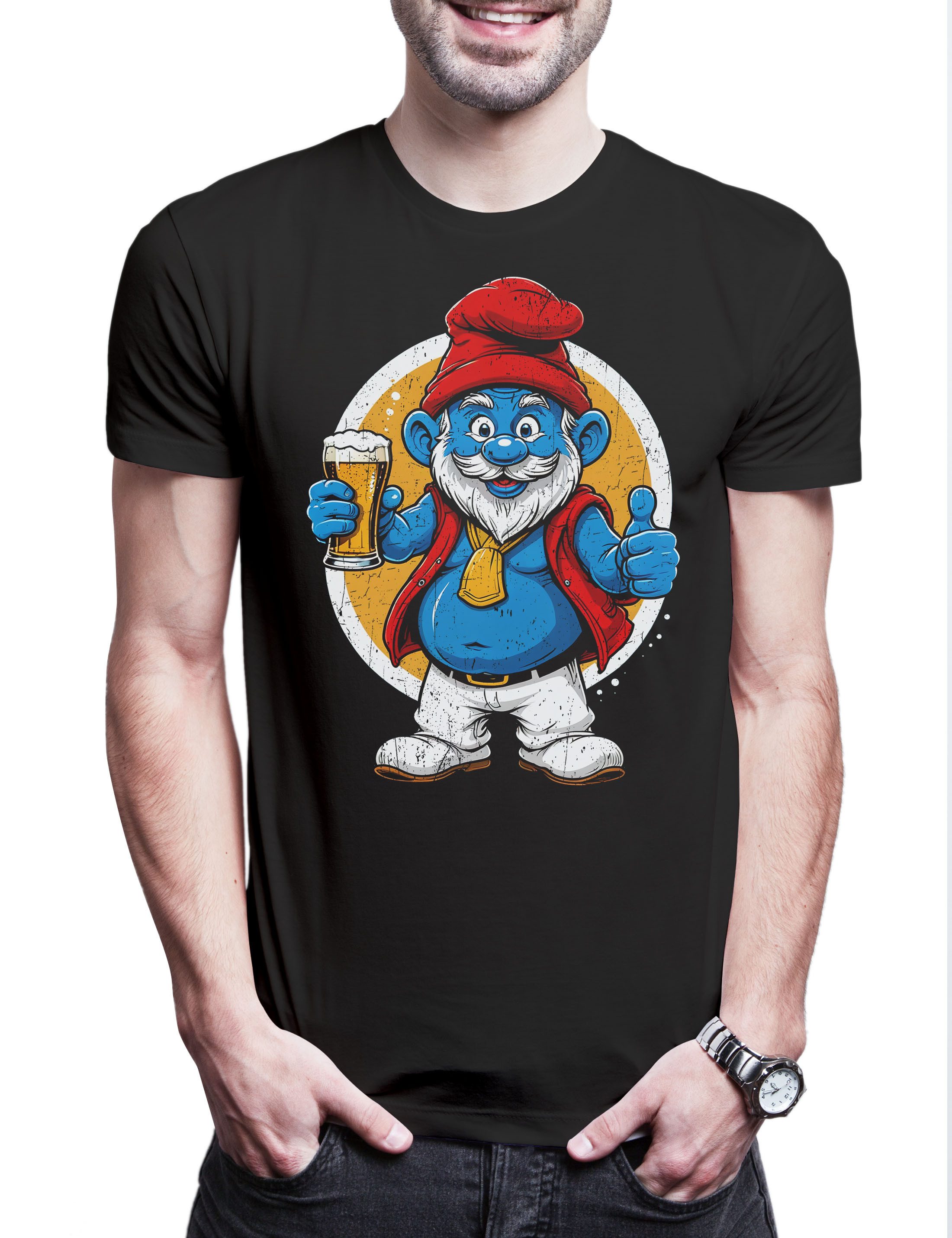 Urban Backwoods Print-Shirt Drunken Papa Herren T-Shirt Bier Smurf Karneval Schlumpf Beer Fasching (1-tlg) Fun Vater Daddy Geschenk