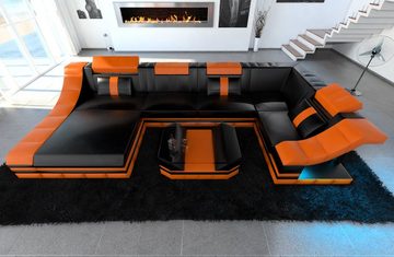 Sofa Dreams Wohnlandschaft Ledersofa Ledercouch Turino U Form Leder Sofa, Couch, mit LED, wahlweise mit Bettfunktion als Schlafsofa, Designersofa