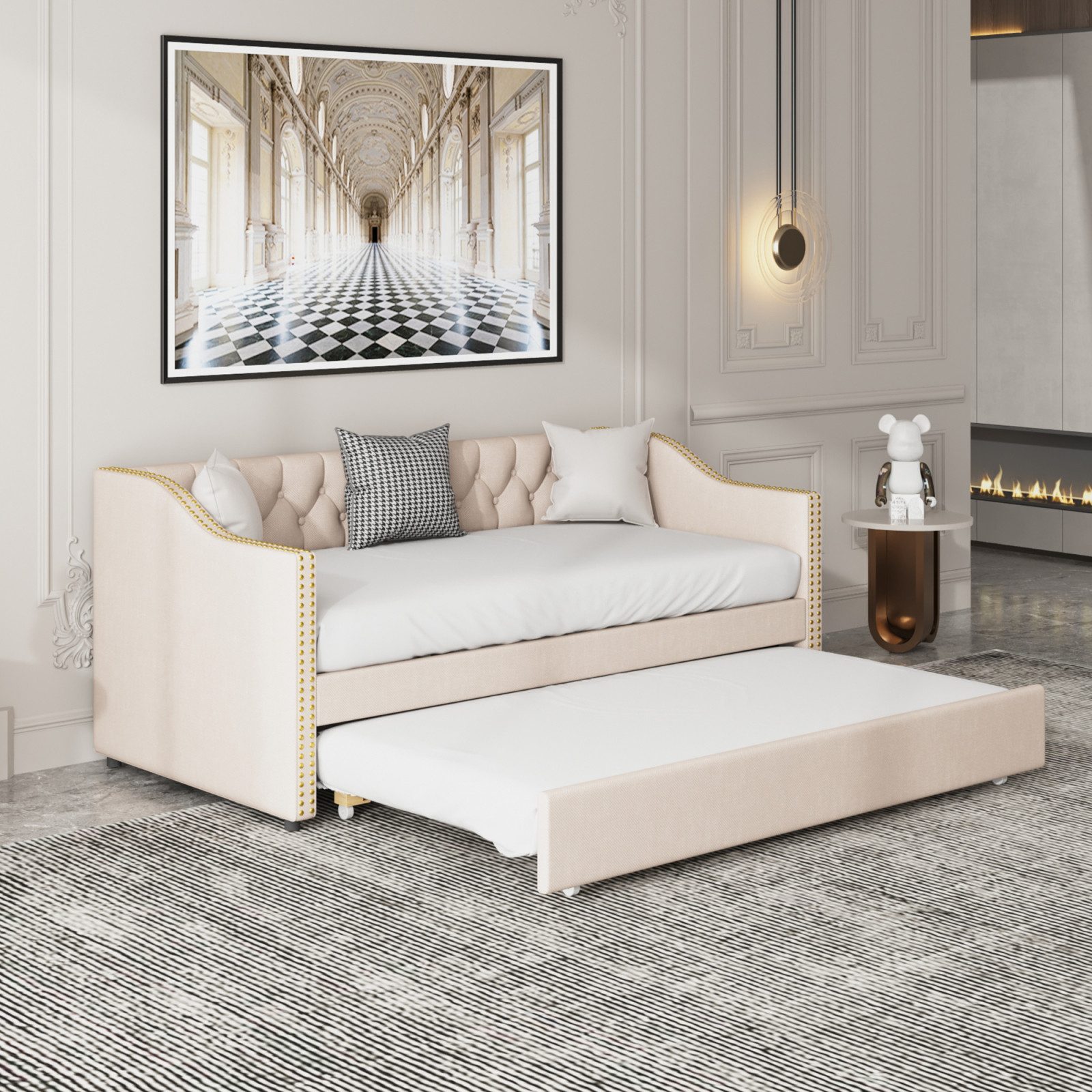 Furnishings Home Polsterbett Daybett, Tagesbett Schlafsofa (1-tlg), Mit Unterbett, 90x200 cm, Leinen, Lattenrost