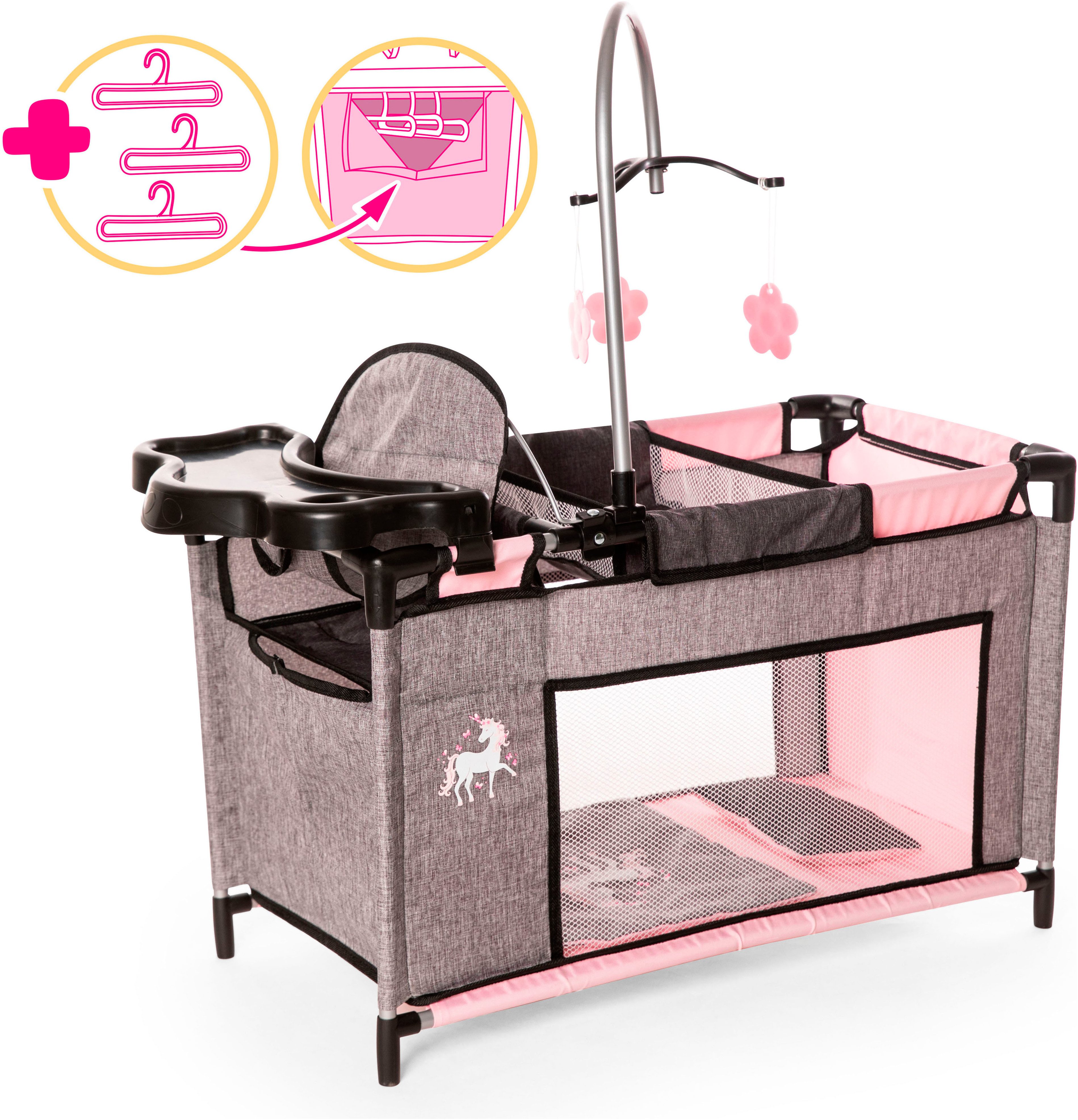 Bayer Puppenbett Puppenmultibett, grau/rosa, Mit integriertem günstig online kaufen