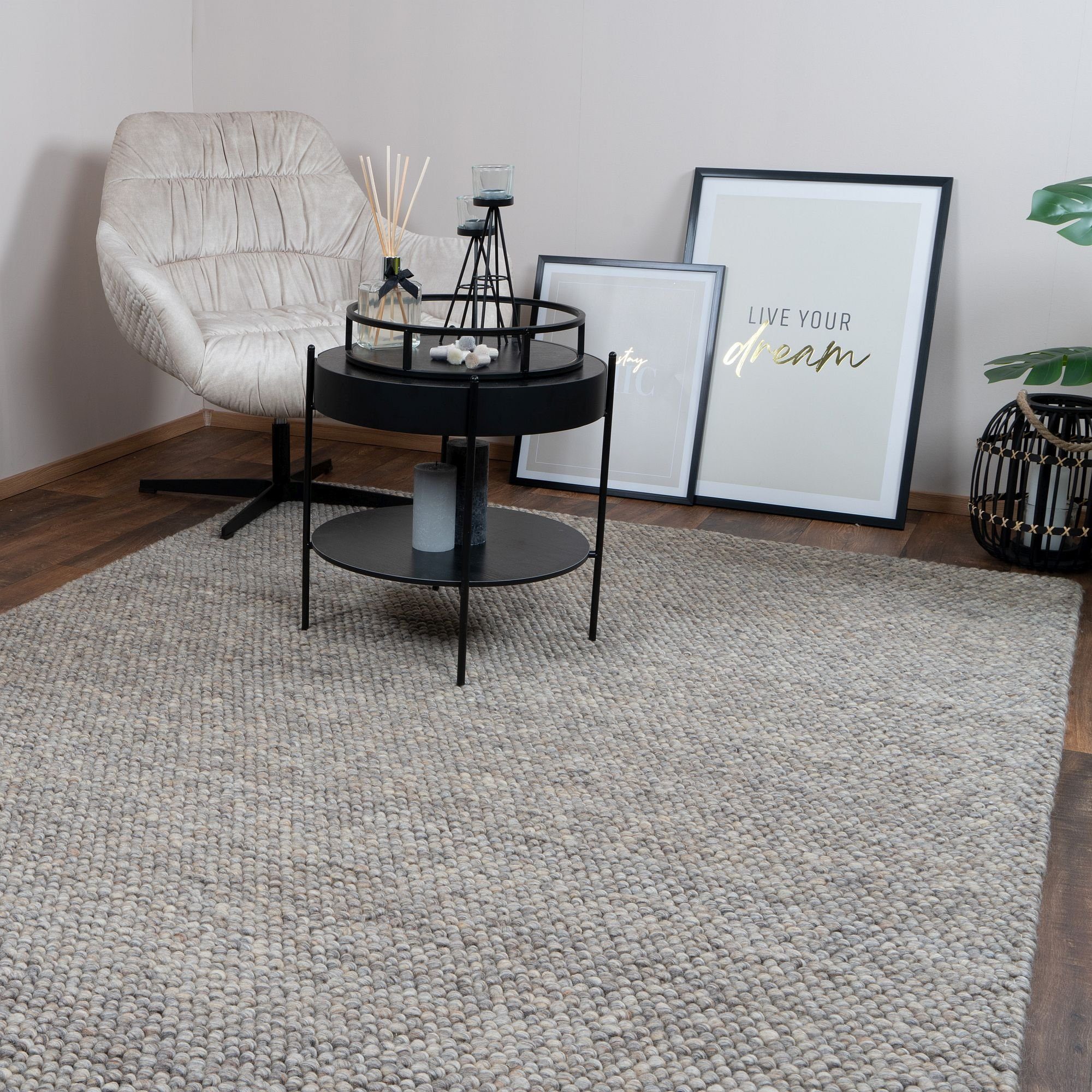 Melange, Wohnzimmer modern Designer Teppich Wolle Elfenbein WOOLY Concept Taupe Designteppich Natur Consilio