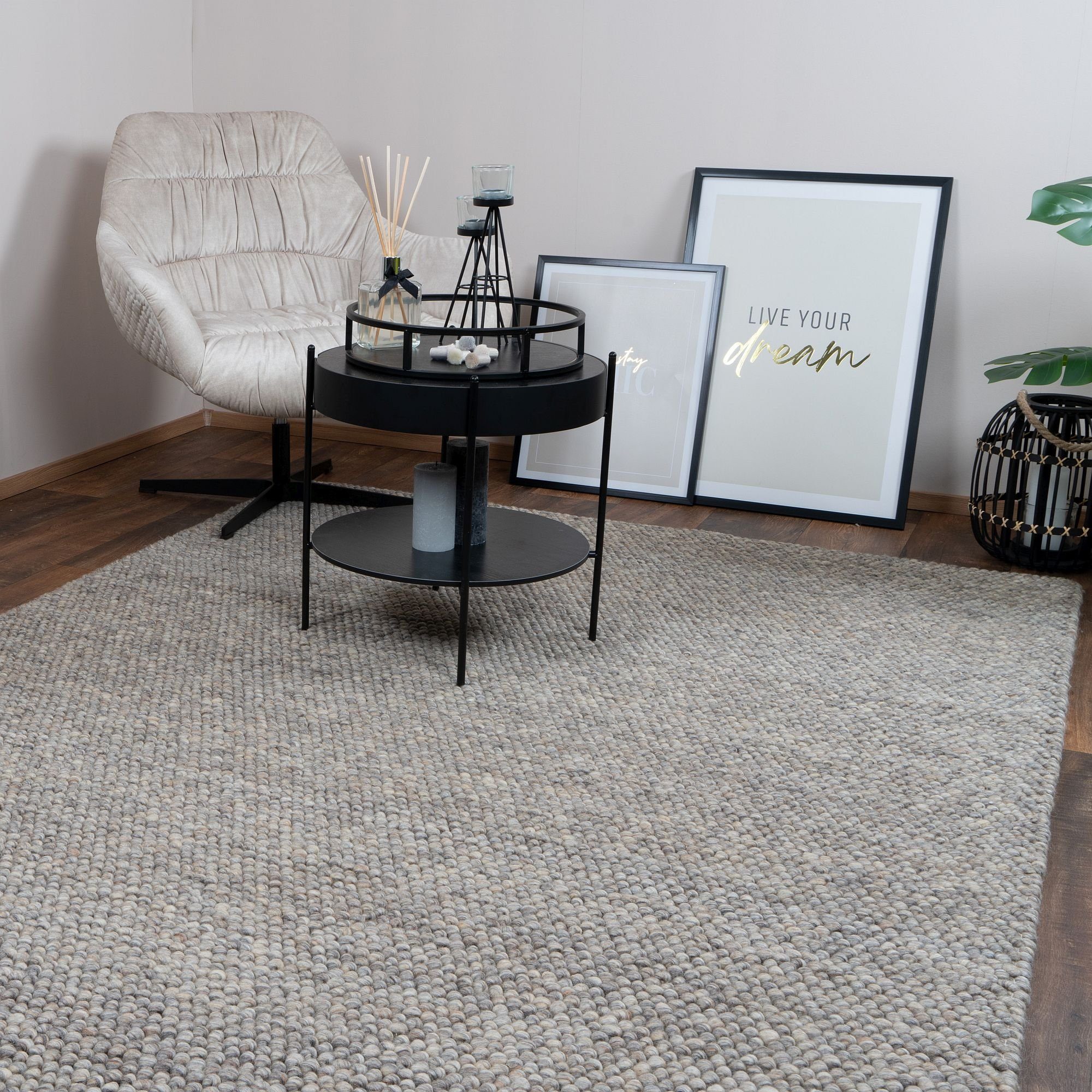 Designteppich WOOLY Teppich Wohnzimmer Elfenbein Wolle modern Designer Natur Melange, Consilio Concept Taupe