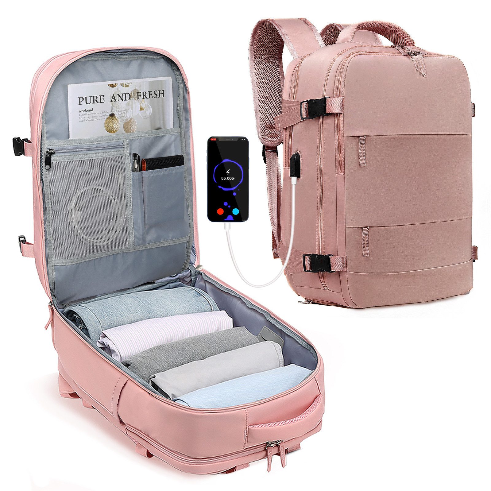 TAN.TOMI Reiserucksack Handgepäck Rucksack 25L 43x30x20 Flugzeug Businese Cabin Bag (Damen Reiserucksack Mehrtaschiges Design), Laptoptasche Passend mit Schuhfach