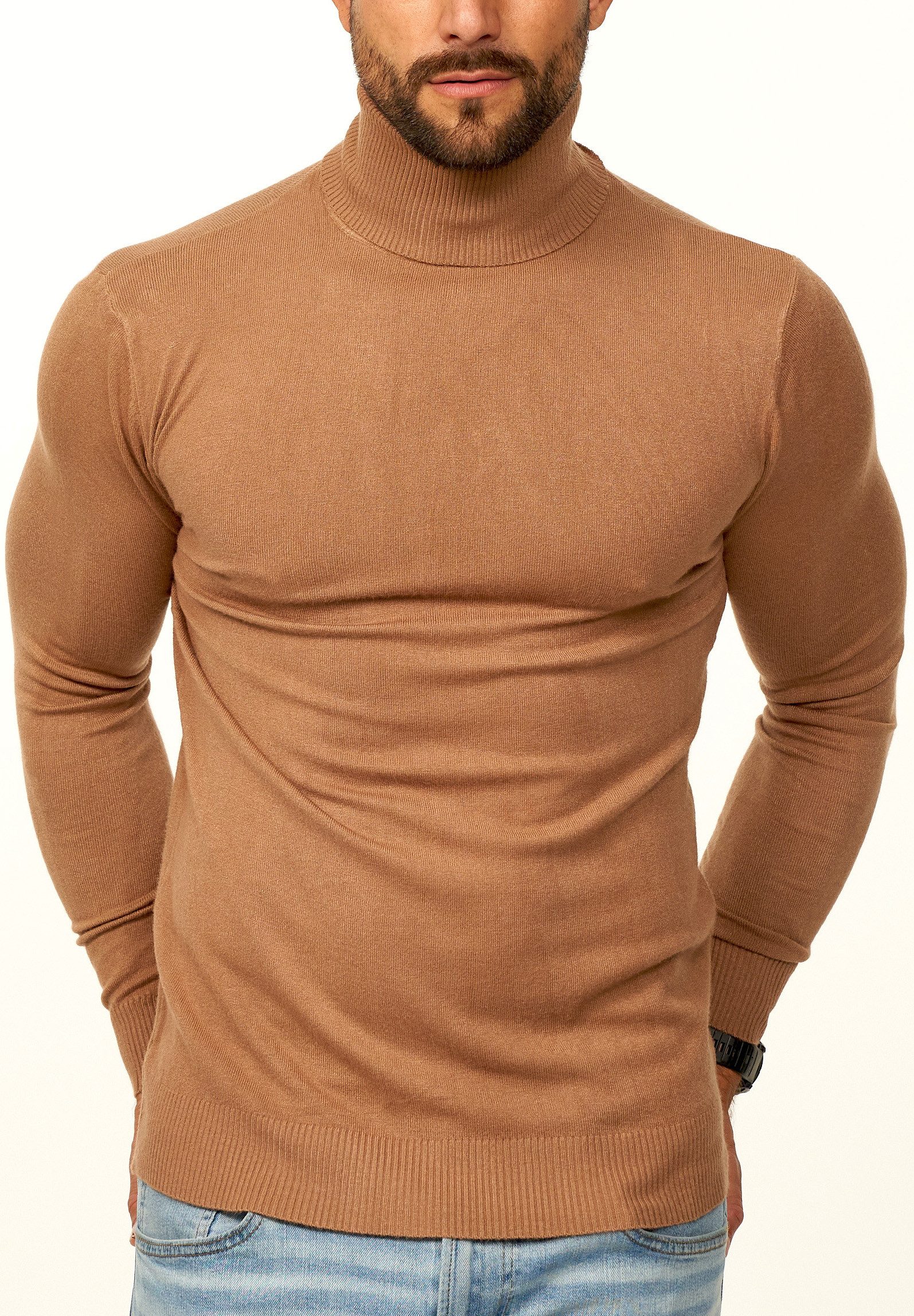 Rollkragenpullover als Feinstrick Pulli in Slim Fit für Herren