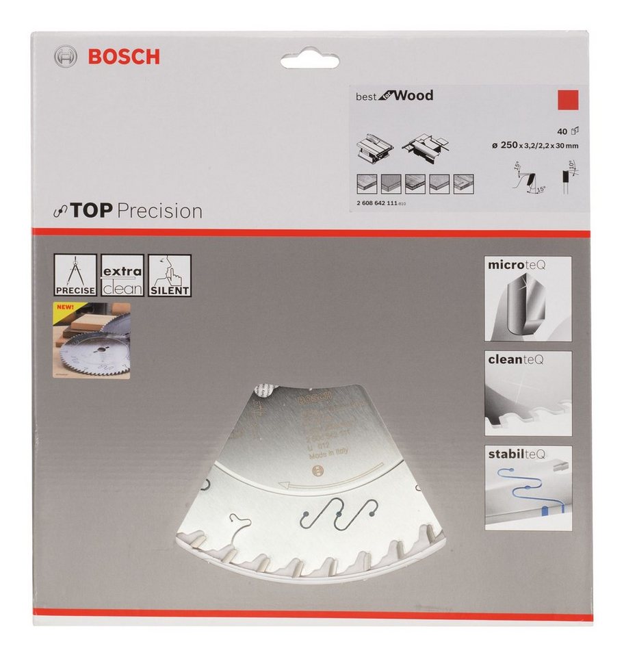 Thumbnail - BOSCH Kreissägeblatt, Top Precision Best for Wood 40Z - 250 x 30 x 3,2 mm
