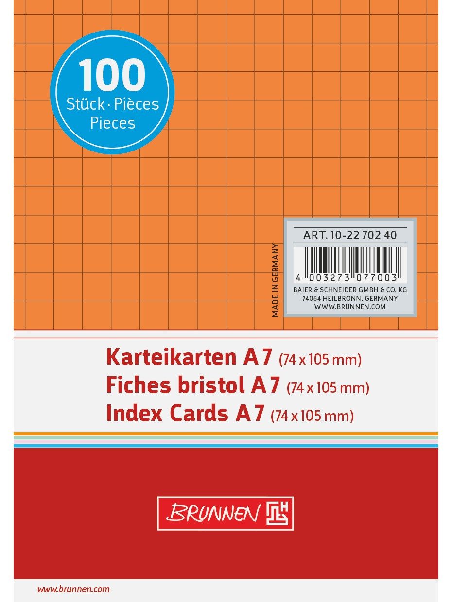 Baier Kindersitz Karteikarten Karteikarten A7 5 mm kariert orange 100 Stück
