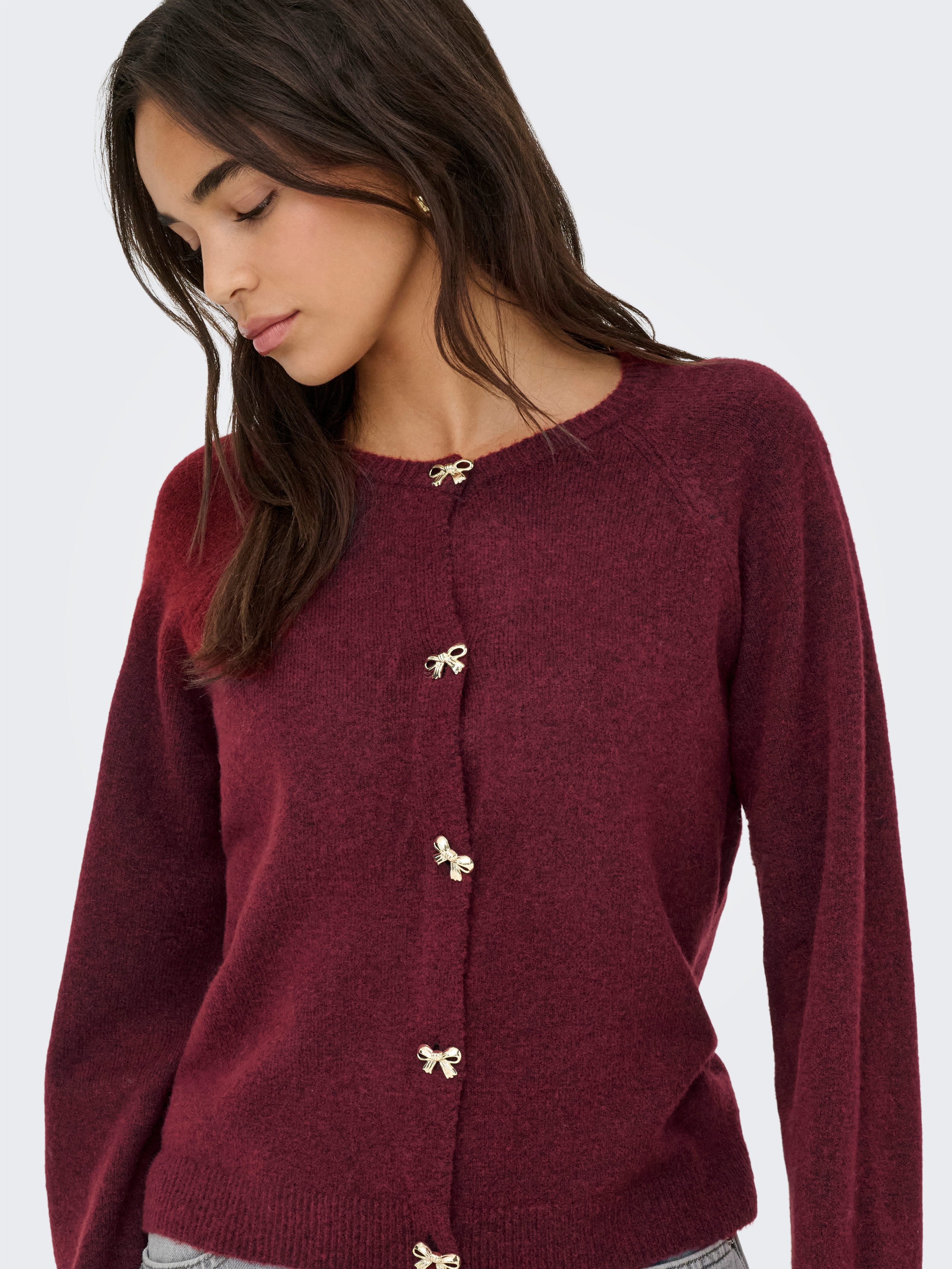 ONLY Strickjacke ONLTORINO LS BUTTON O-NECK CARDIG EX KNT mit tollen Schleifen-Details