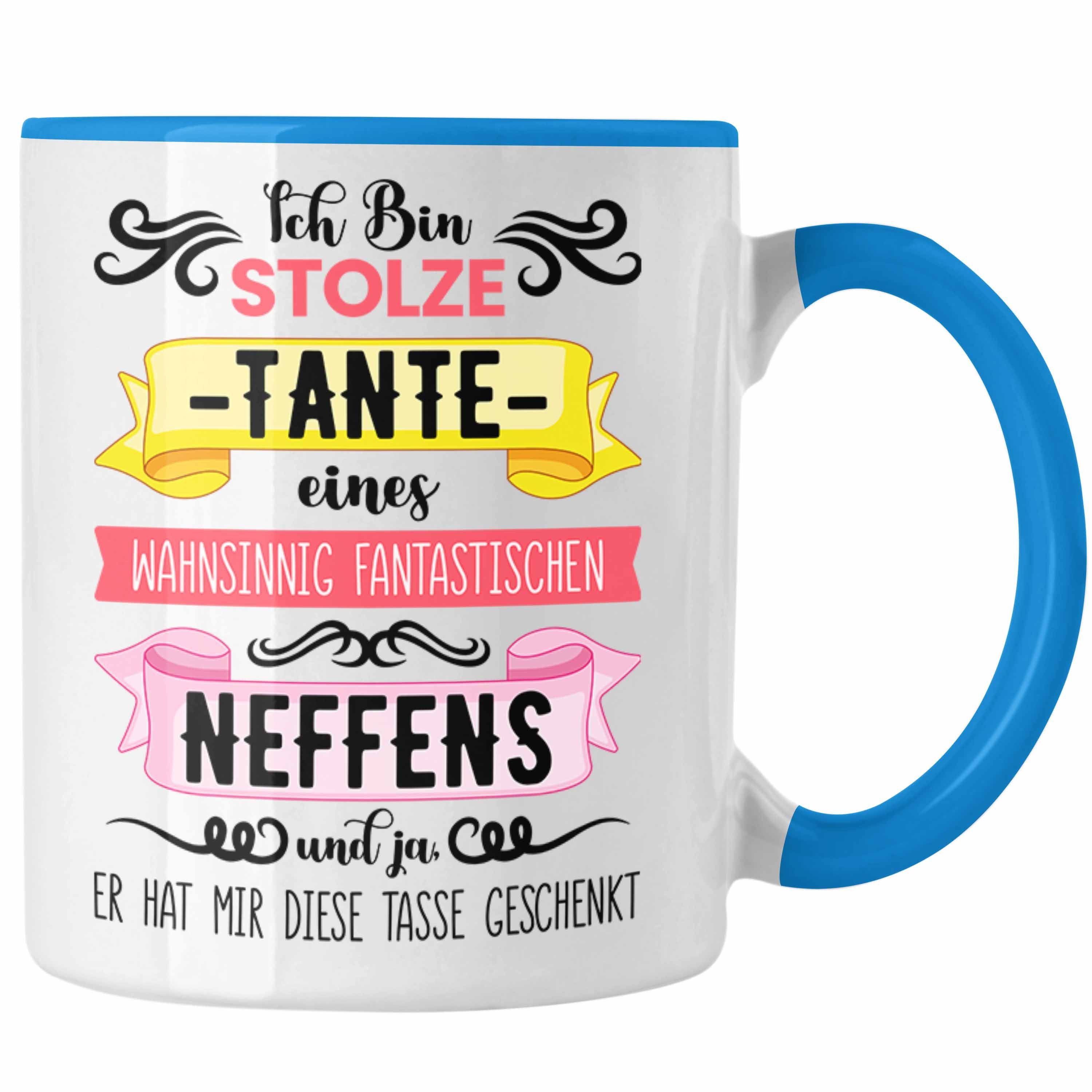 Trendation Tasse Trendation - Geschenk für Tante von Neffe Tasse Geschenkidee Lustig Spruch Blau
