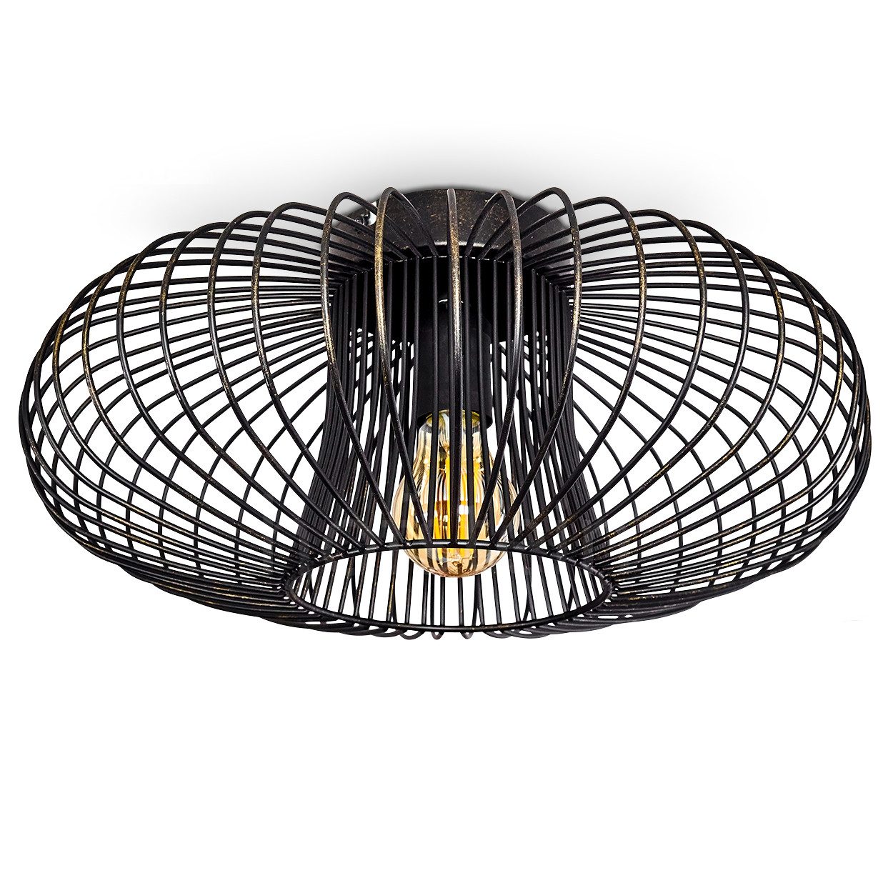 hofstein Deckenleuchte »Pieris« runde Deckenlampe aus Metall in Schwarz/Gold, ohne Leuchtmittel, E27, Retro-Leuchte mit Lichteffekt durch Gitter-Optik