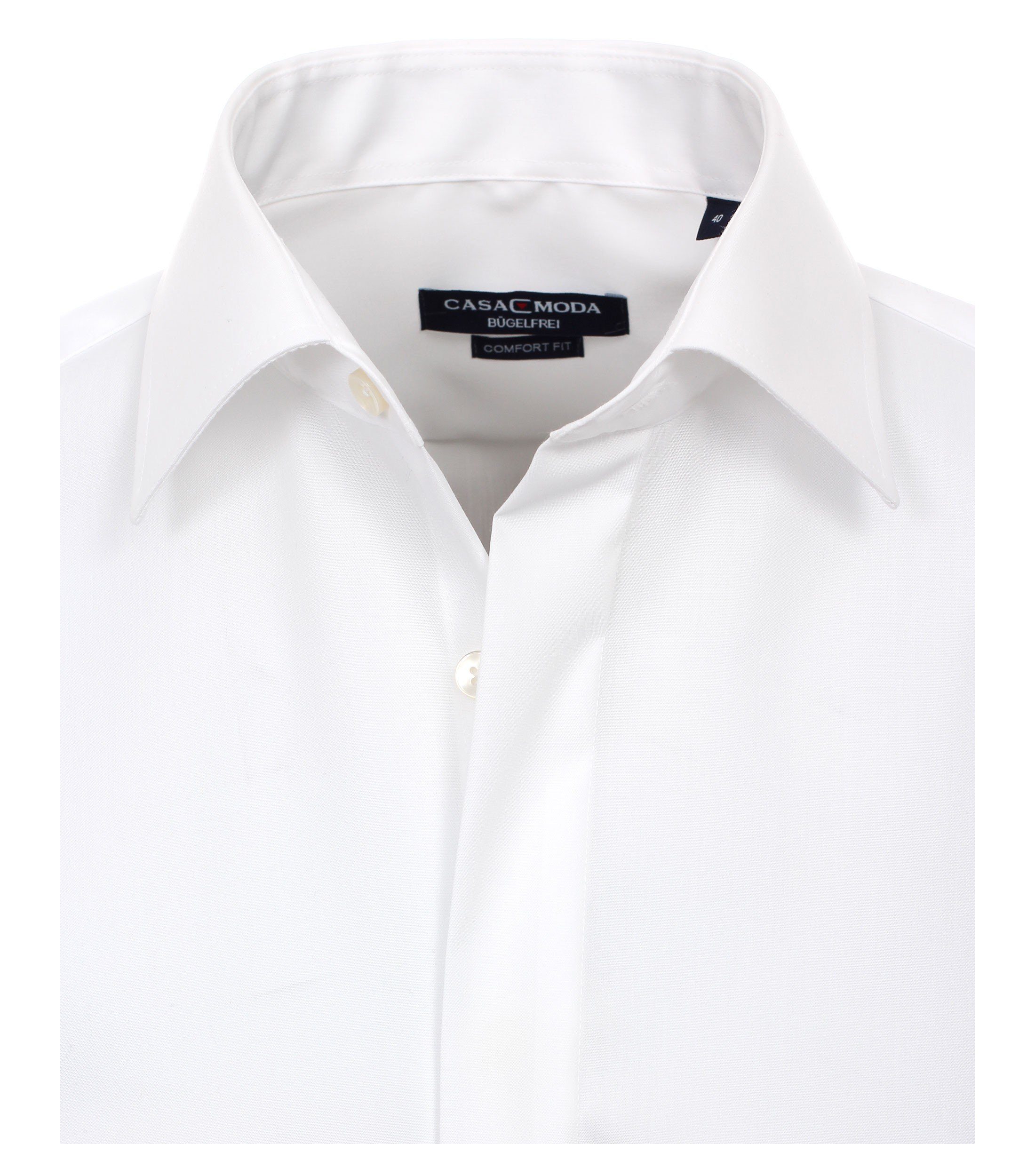 CASAMODA Langarmhemd Festliches Hochzeitshemd Herren Hemd (1-tlg) Langarm Kentkragen Uni Umschlagmanschette regular fit, weiß HL8, 45