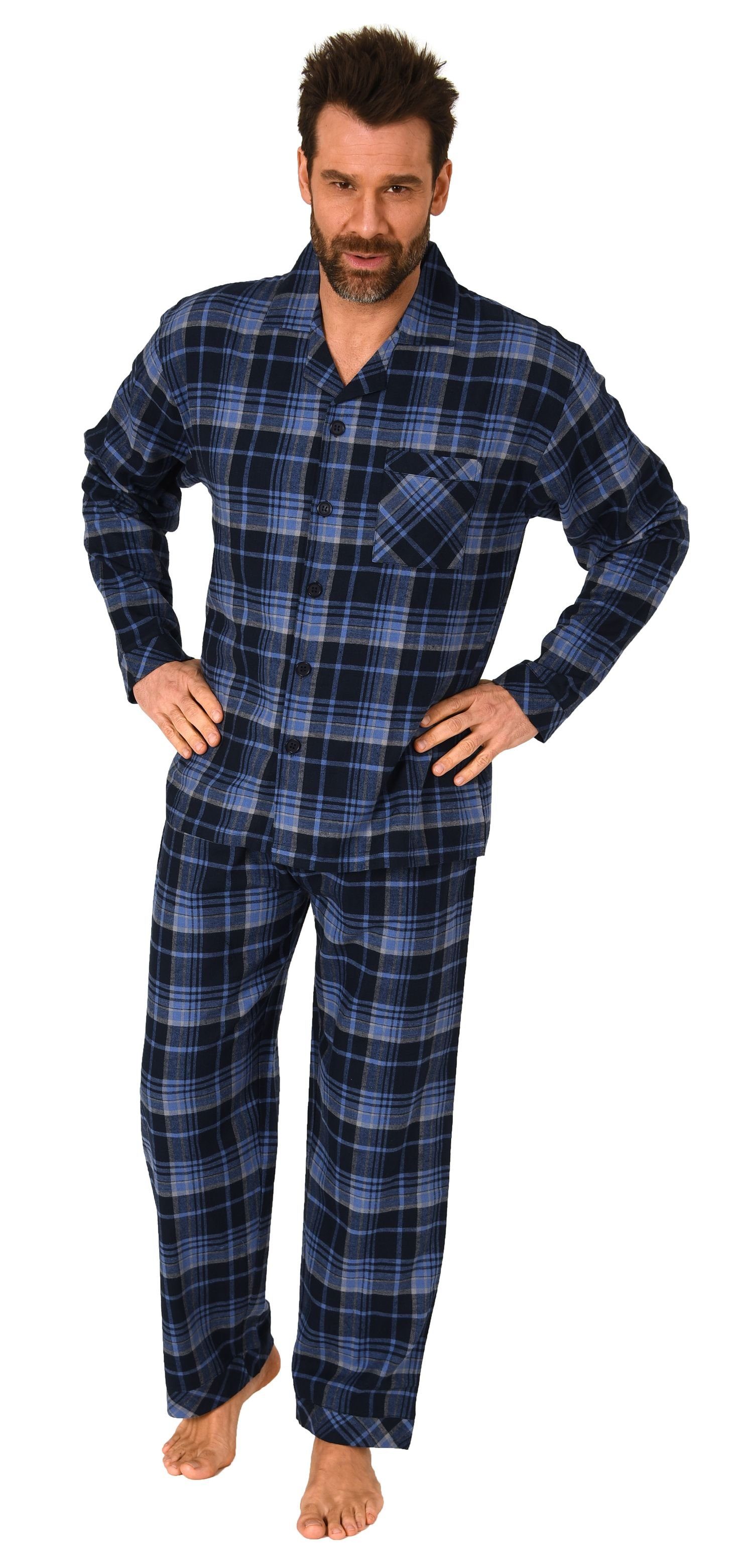 Normann Pyjama Durchgeknöpfter Herren Flanell Schlafanzug günstig online kaufen