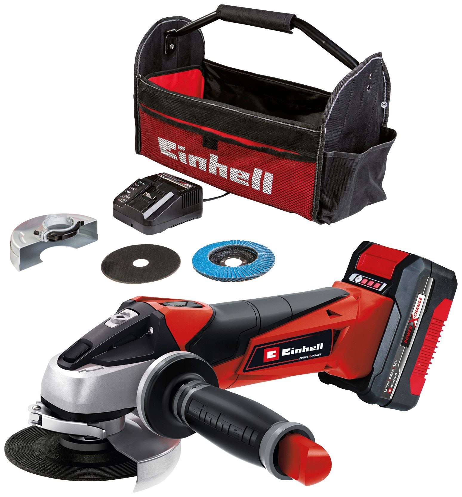 Einhell Akku-Winkelschleifer TE-AG 18/115 Li, (Set), 115 mm Ø, 28 mm max. Schnitttiefe, inkl. 4 Ah Akku und Ladegerät