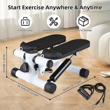 Jioson Mini-Stepper Mini-Stepper Leiser Stepper Mini-Heimtrainingsgerät mit 2 Spannseilen (tragbare Aerobic-Fitness-Steppmaschin, schwarz, Stepper für Zu hause,Maximale Tragfähigkeit 150 kg,mit LCD-Anzeige), Aerobic-Fitness-Steppmaschin für Training, Beine und Arme, Treppe