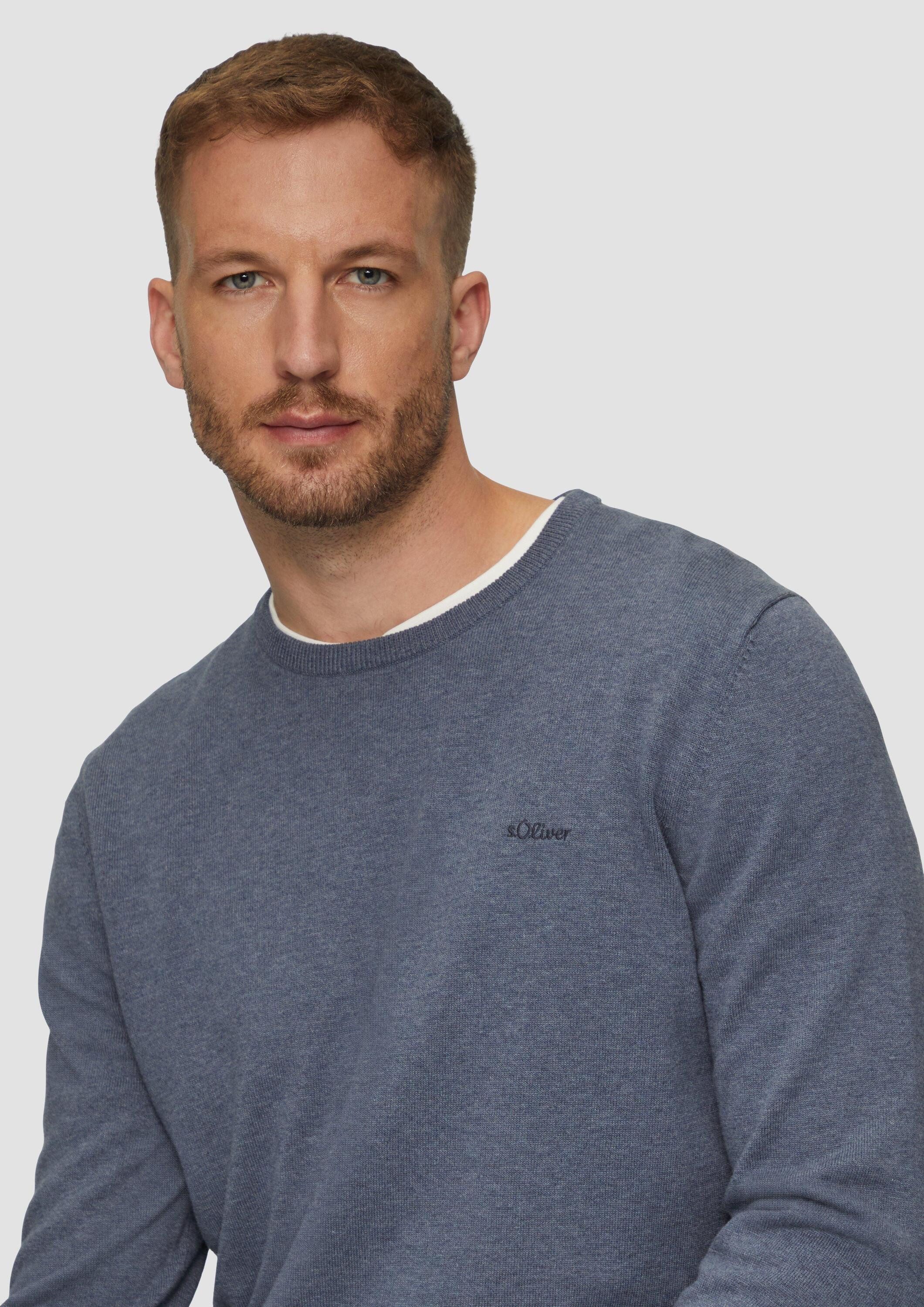 s.Oliver Longpullover Strickpullover Baumwollpullover mit Logo-Stickerei
