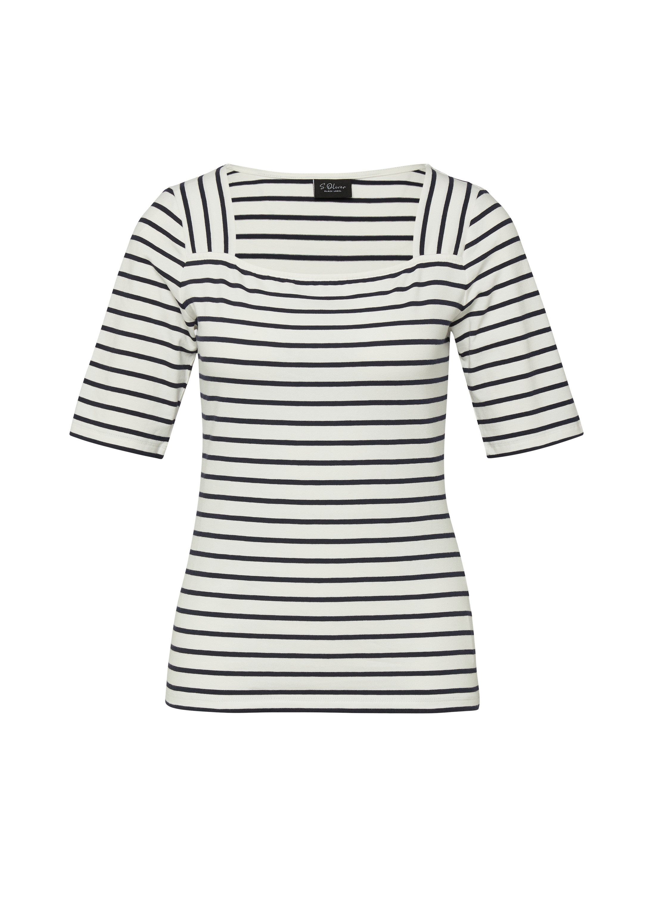 s.Oliver Kurzarmshirt T-Shirt Streifen-Shirt im Slim Fit mit Karree-Ausschnitt