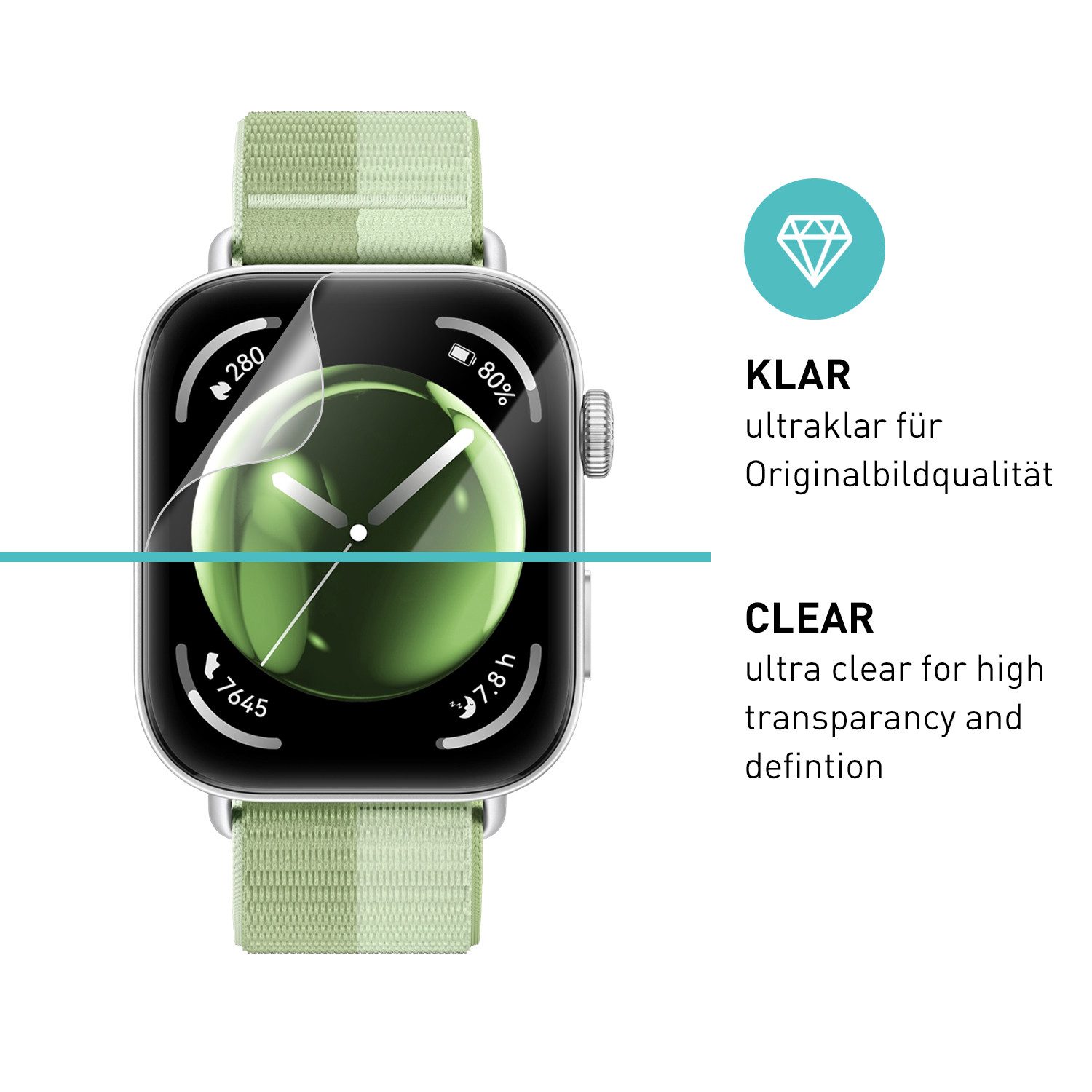 smartect Displayschutzfolie TPU Schutzfolie Klar für Huawei Watch Fit 3, Set, 3 Stück, Panzerfolie Bildschirm Displayfolie
