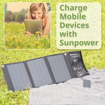 BRESSER Mobiles Solar-Ladegerät 21 Watt mit USB- u. DC-Anschluss Solarladegerät