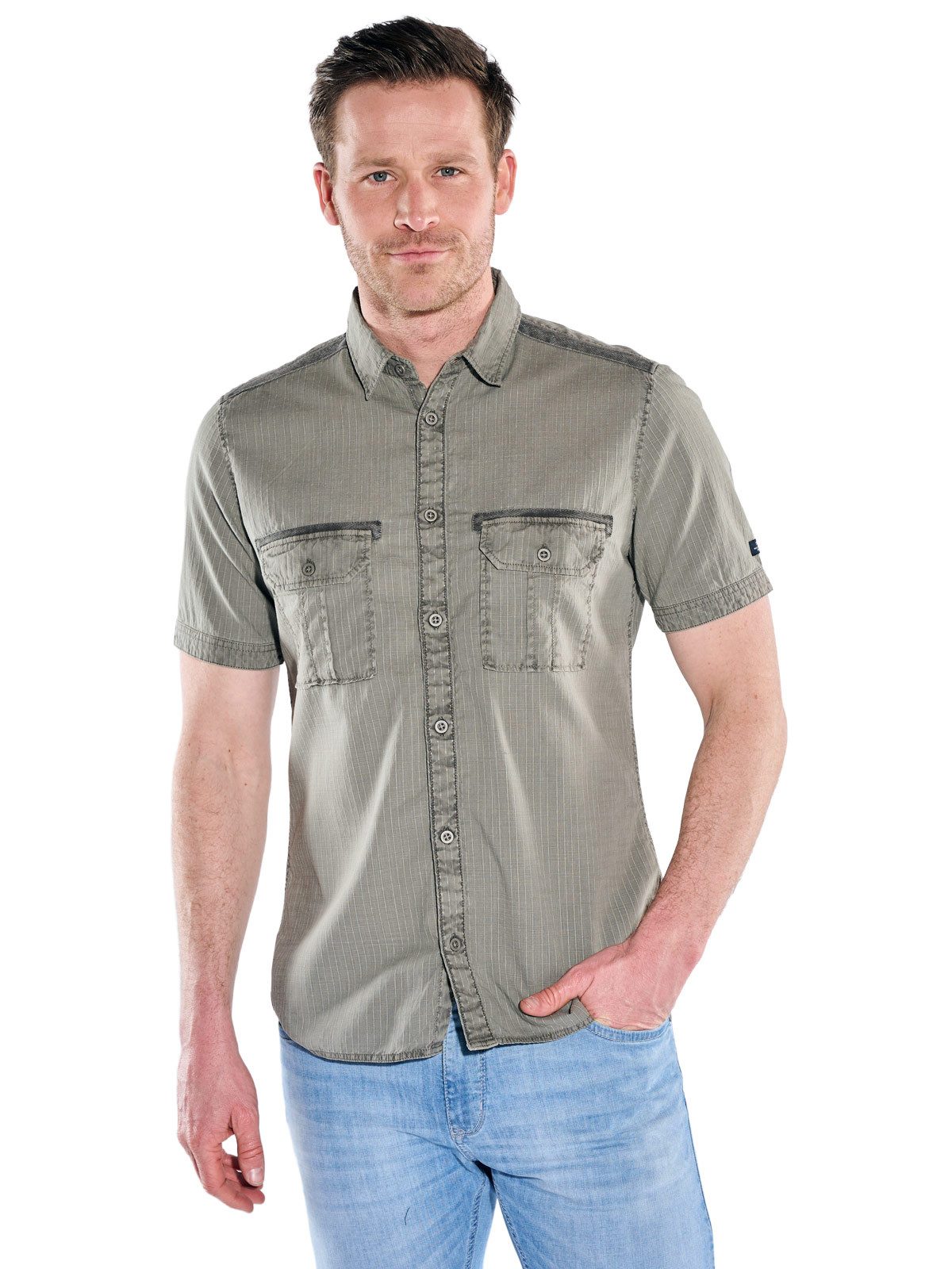 Kurzarmhemd Herren Sportives Hemd im Safari-Look, Oliv