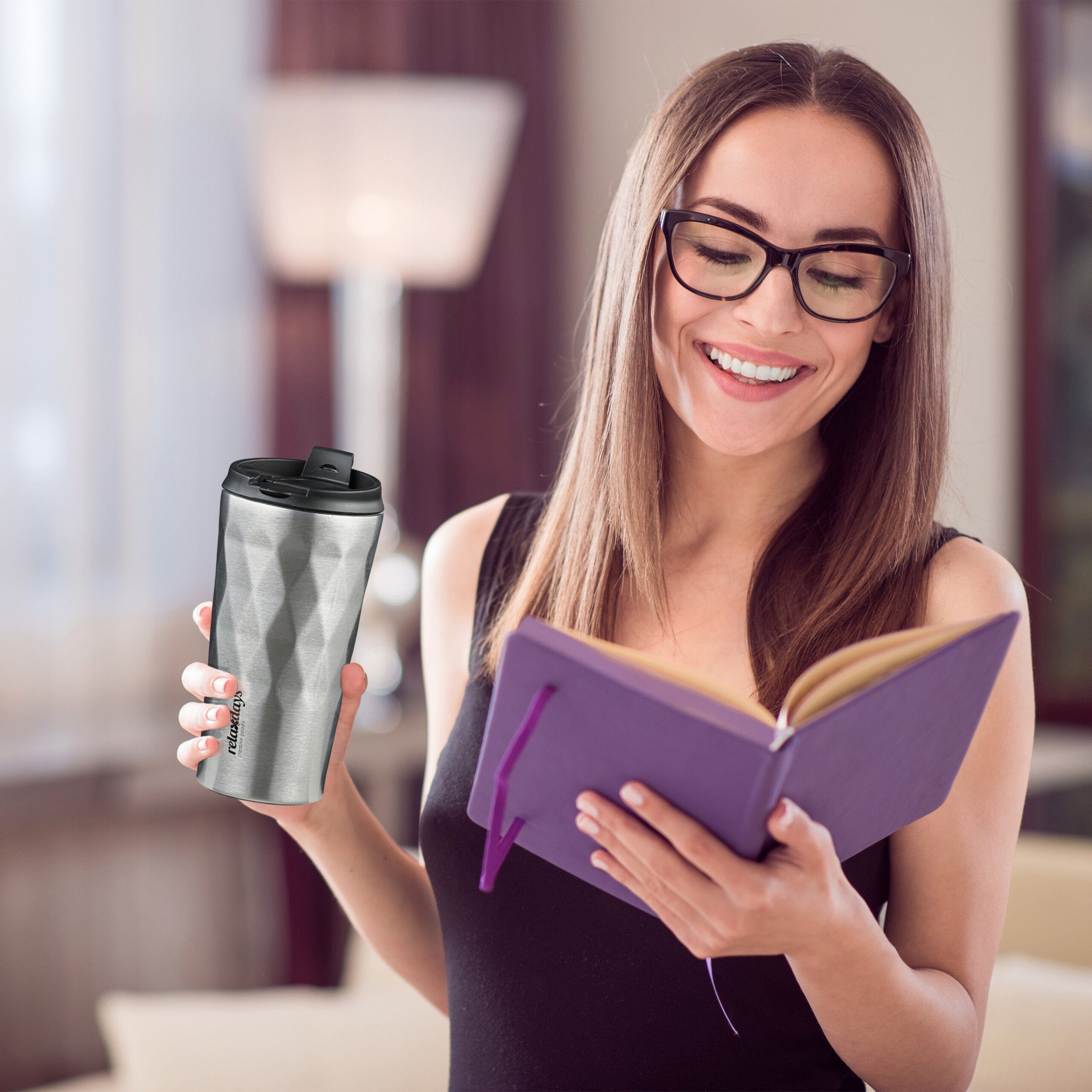 relaxdays Thermobecher Edelstahl 350ml, Edelstahl