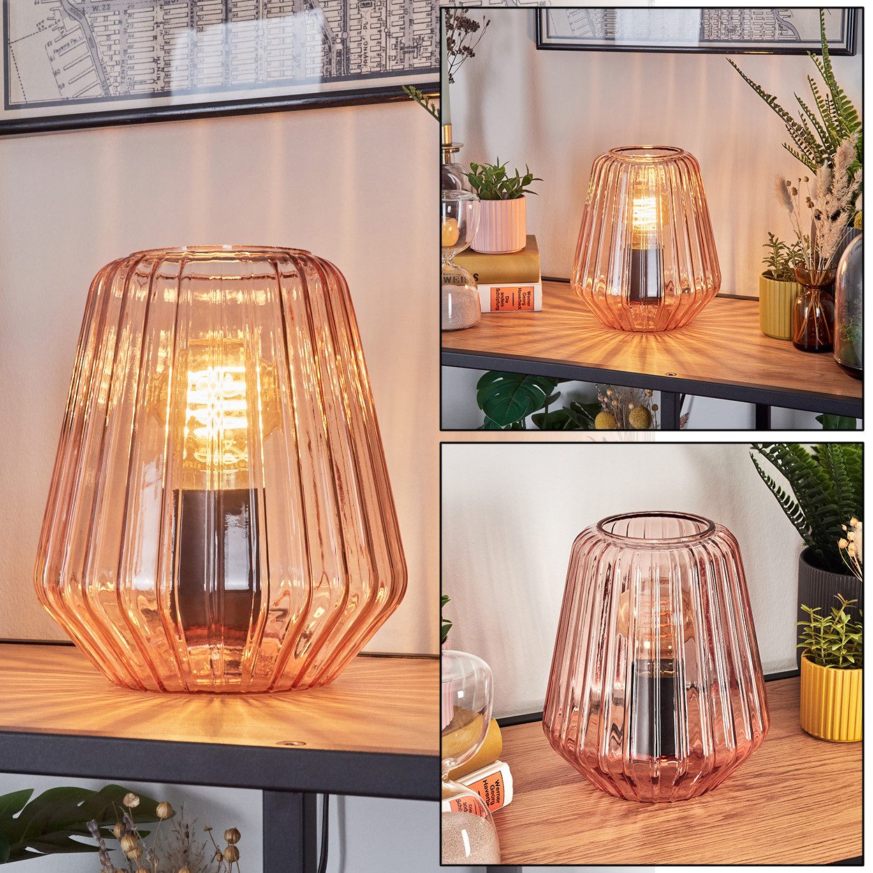 hofstein Tischleuchte Tischlampe aus Metall/Glas in Schwarz/Rosa, ohne Leuc günstig online kaufen