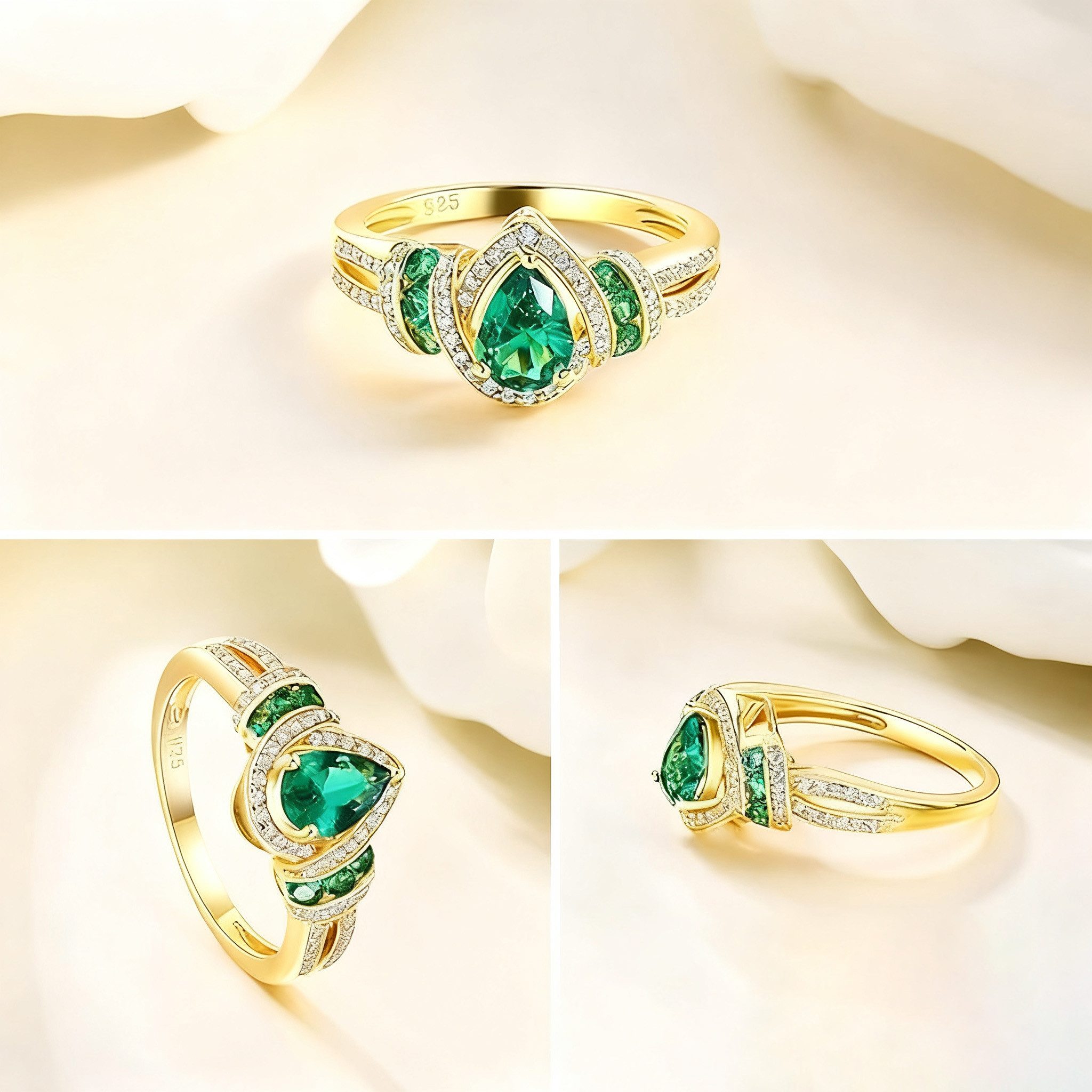 Jumpeak Diamantring Damenring 1 Karat, Lab-Smaragd Ring 14K Gold-Damen Edel günstig online kaufen
